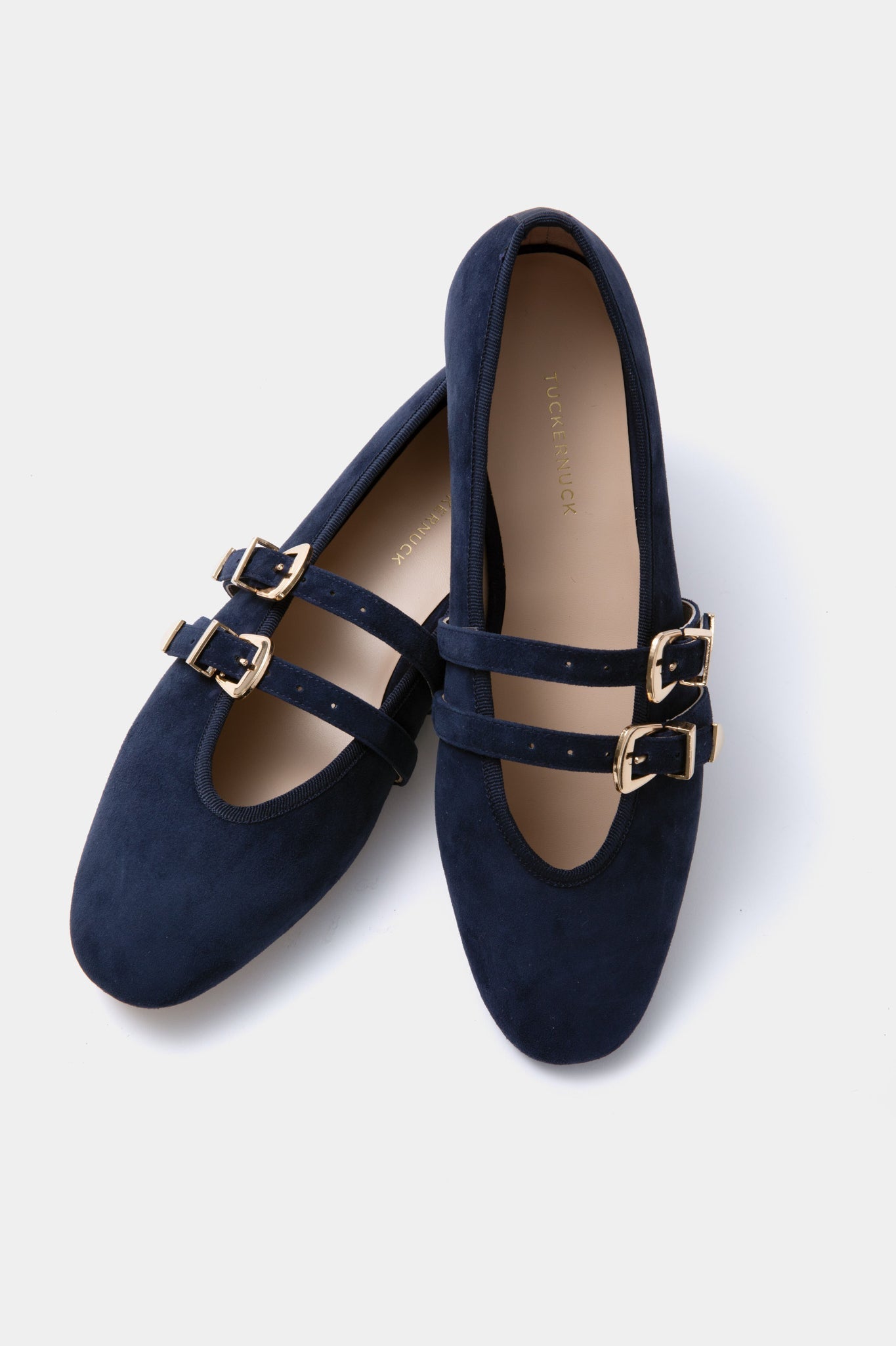 Navy Suede Buckle Nina Flats