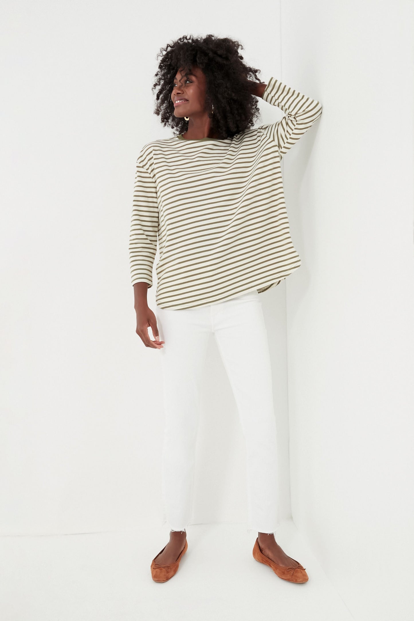 Olive Striped Knit Popover