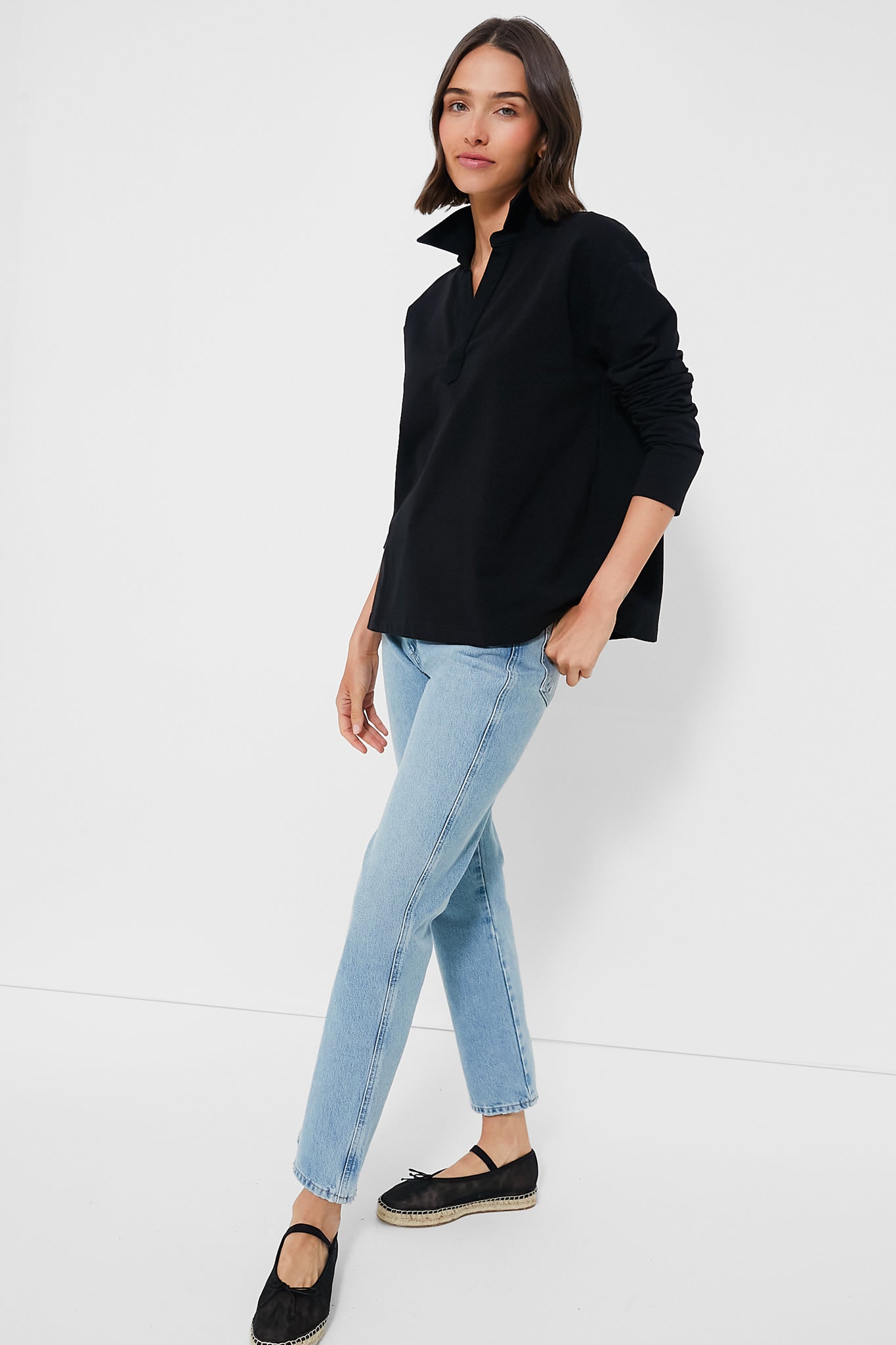 Black Bradley Knit Polo Popover