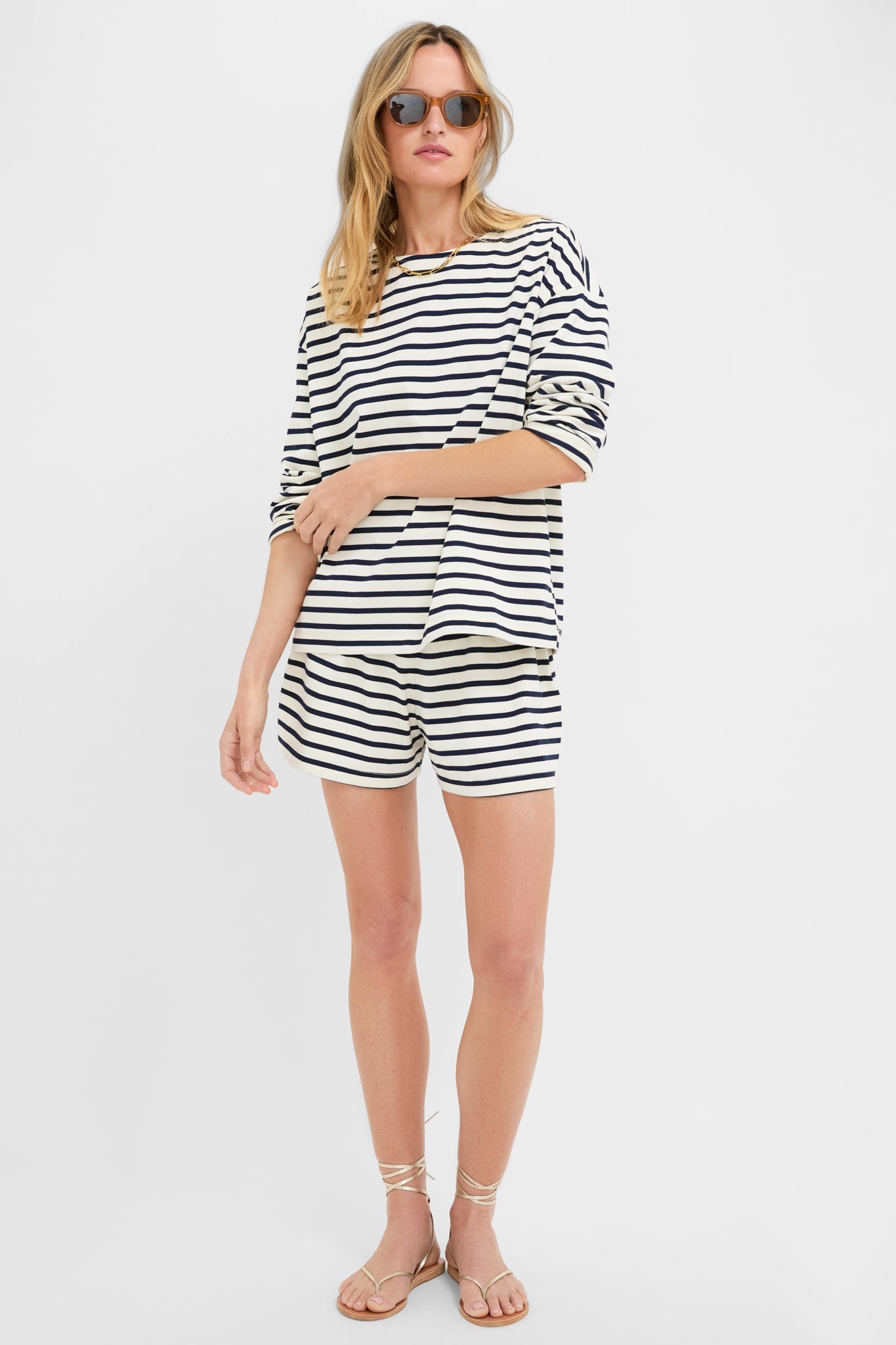 Navy and Ivory Stripe Knit Olympia Short