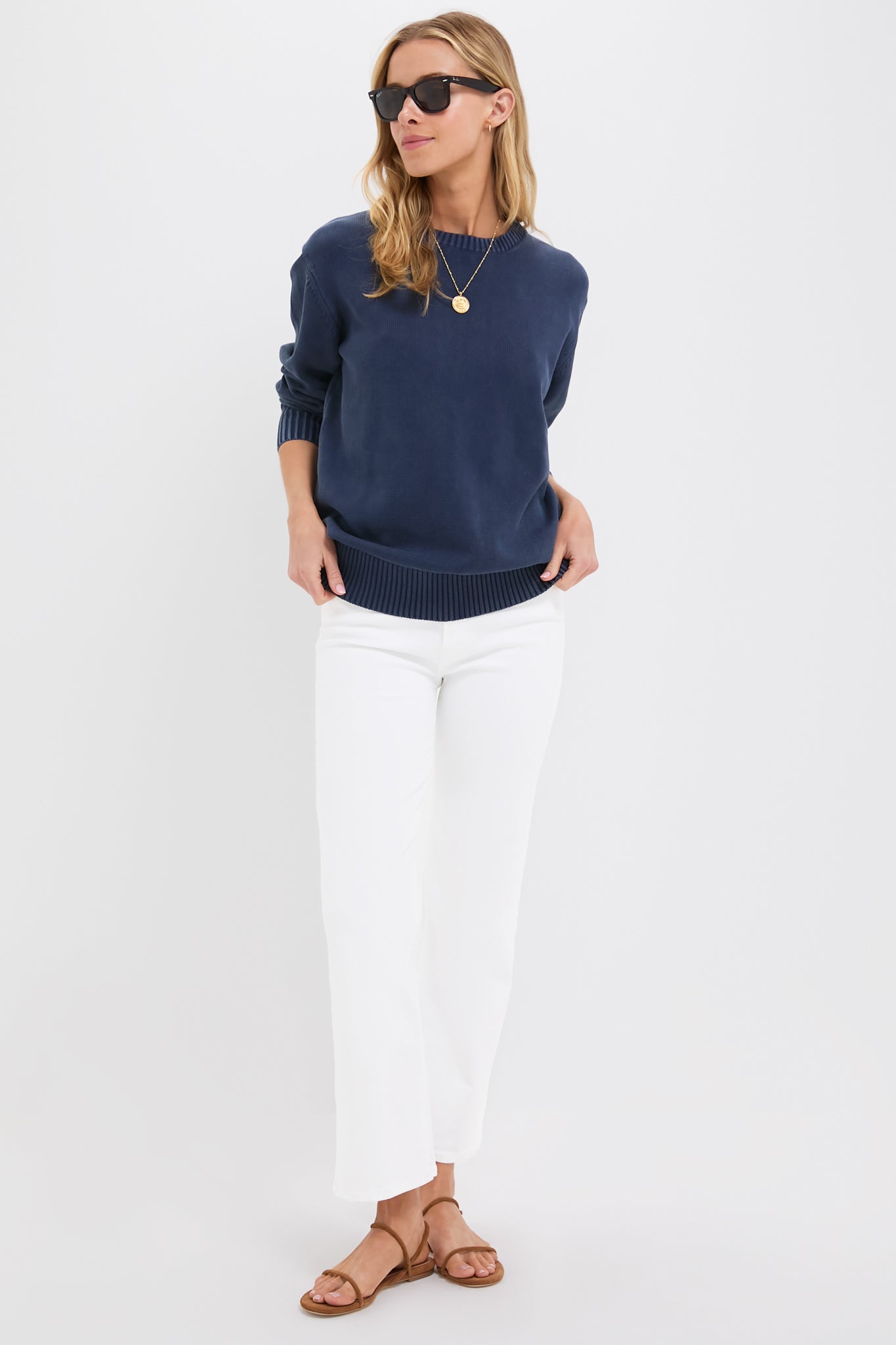 Navy Stone Washed Cotton Anne Crewneck Sweater