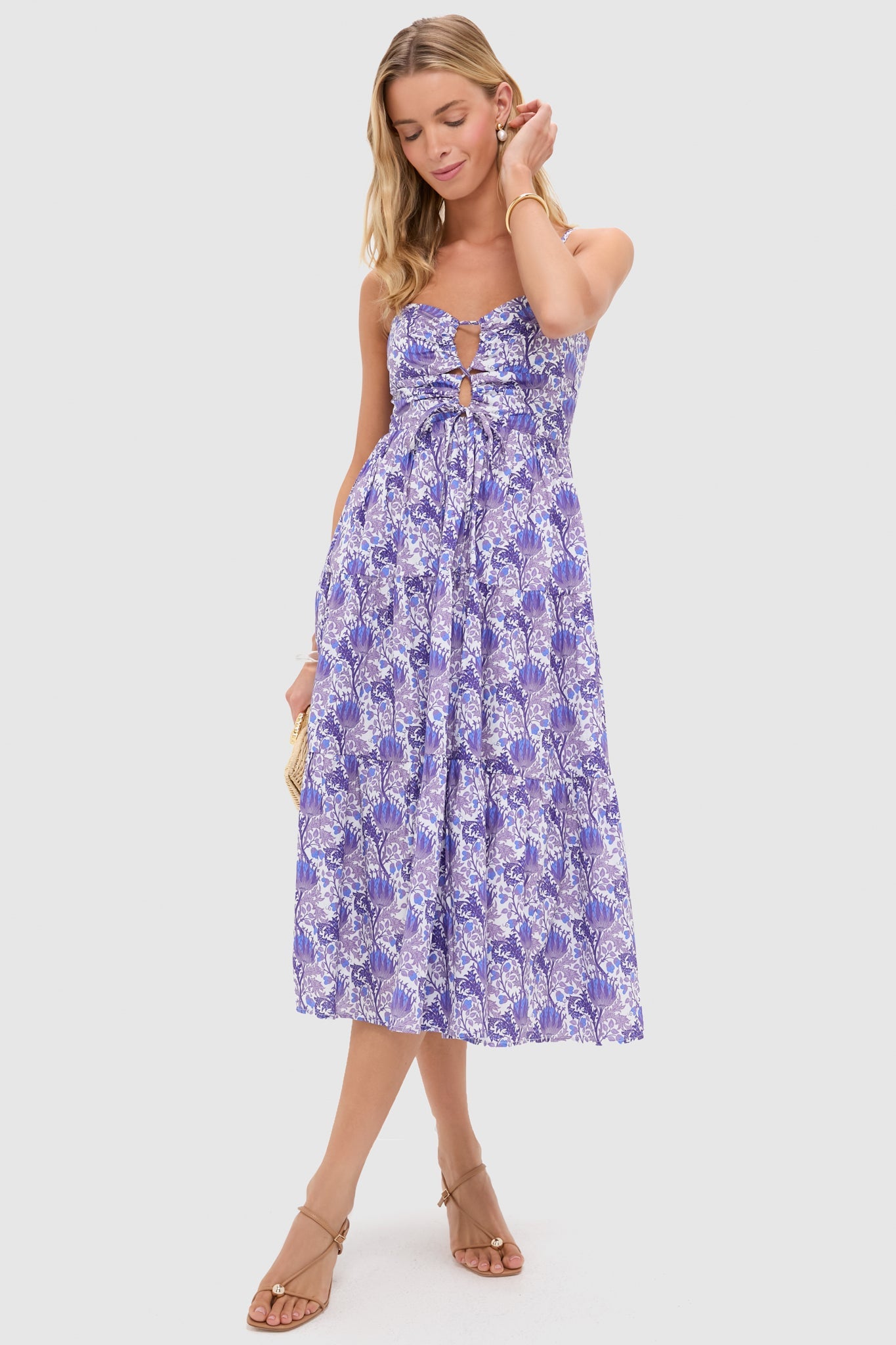 Purple Multi Floral Corinne Cut-Out Midi Dress