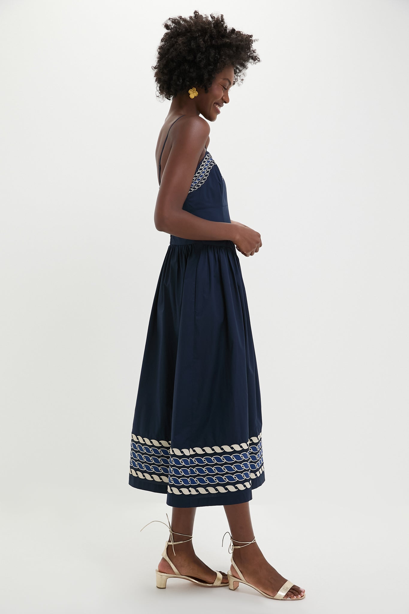 Navy High Tide Embroidered Stripe Gabriella Dress