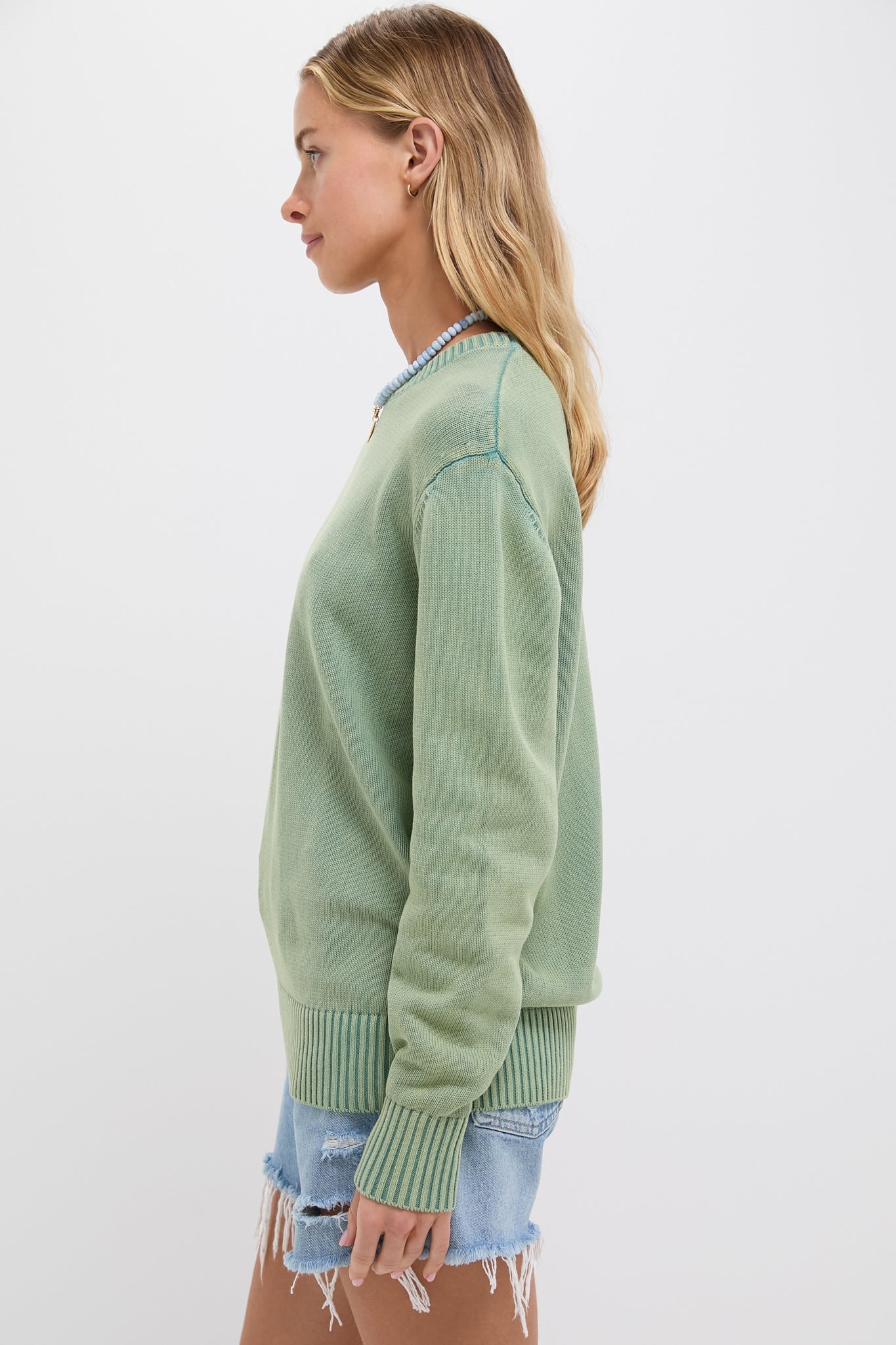 Green Stone Washed Cotton Anne Crewneck Sweater