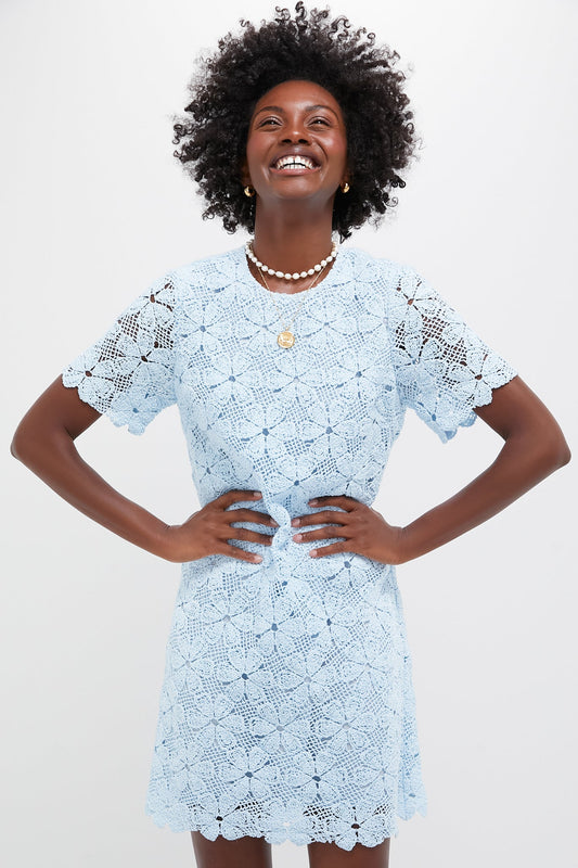 Light Blue Crochet Belclaire Dress