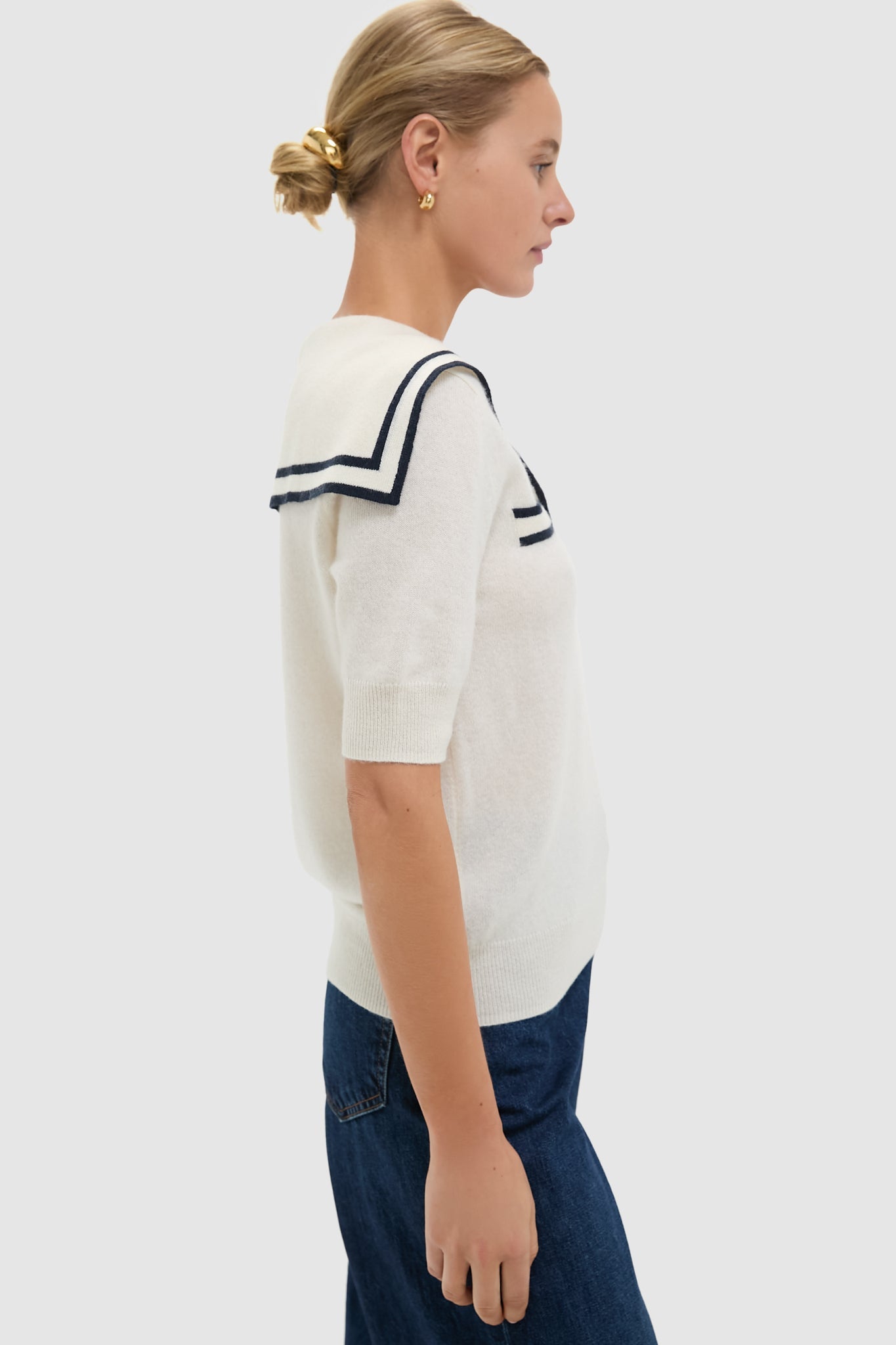 Ivory and Navy Cashmere Sailor Sweater