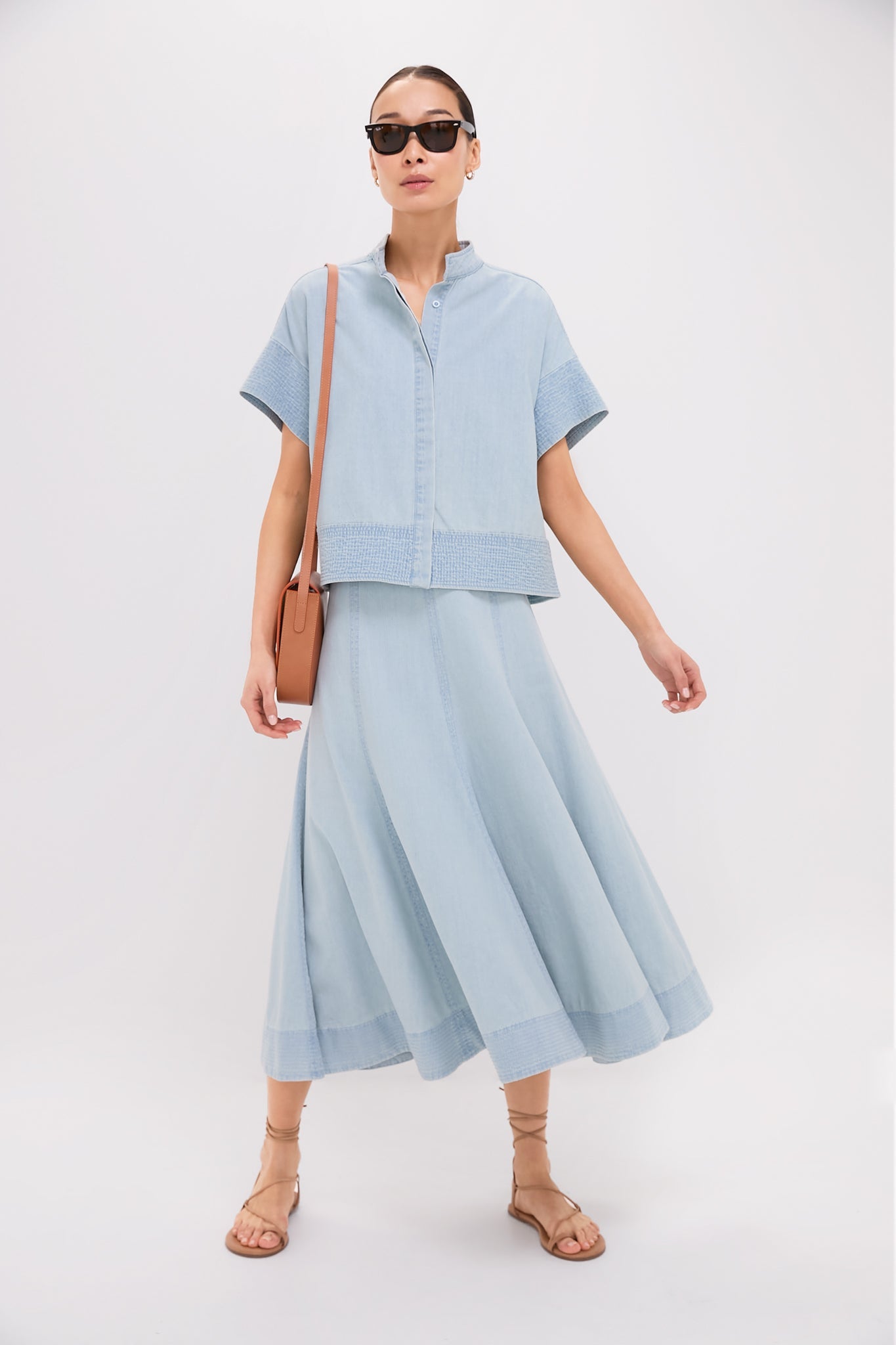Light Wash Denim Trapunto Stitch Sofia Shirt