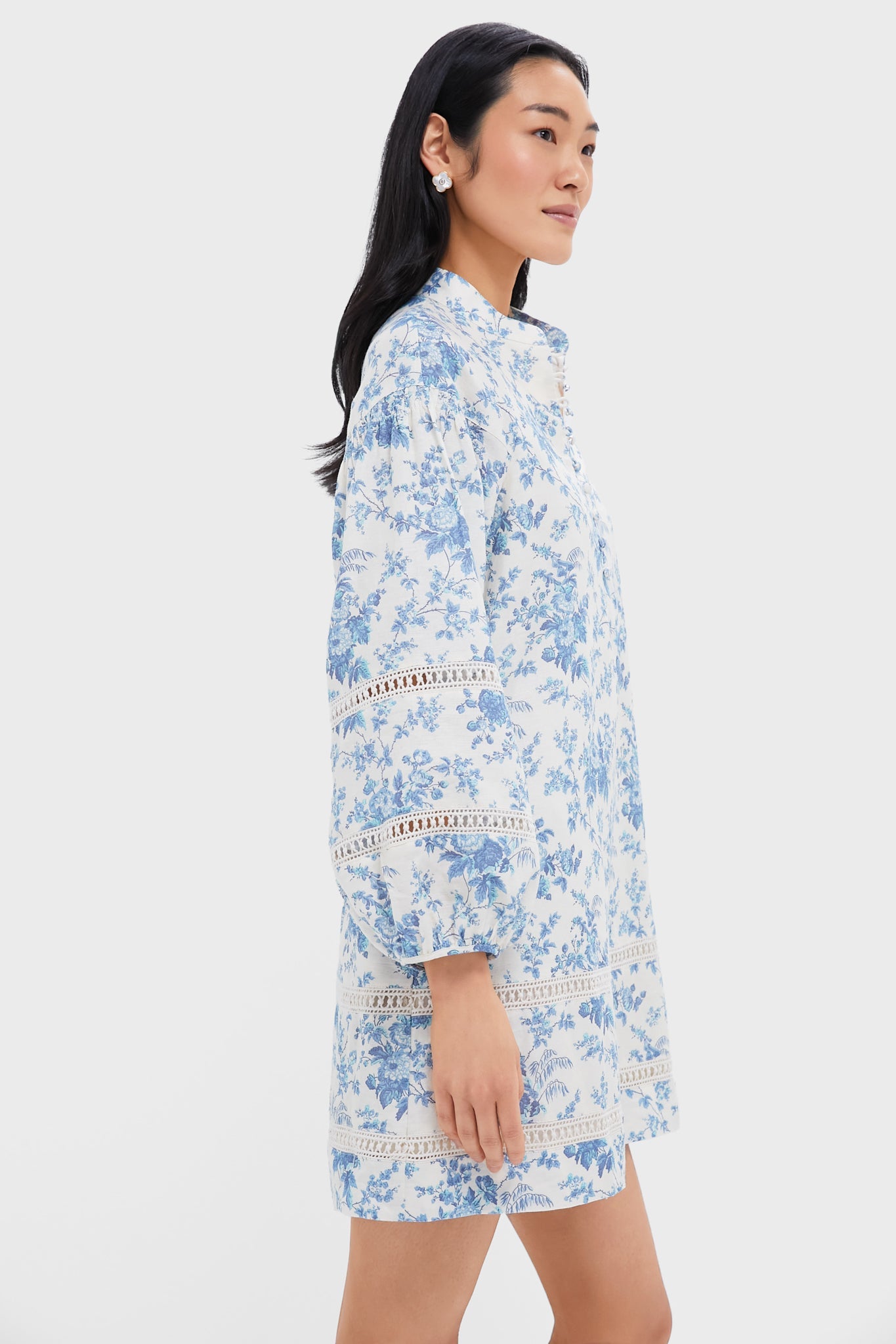 Forget Me Not Floral Cotton Linen Mini Maryse Caftan