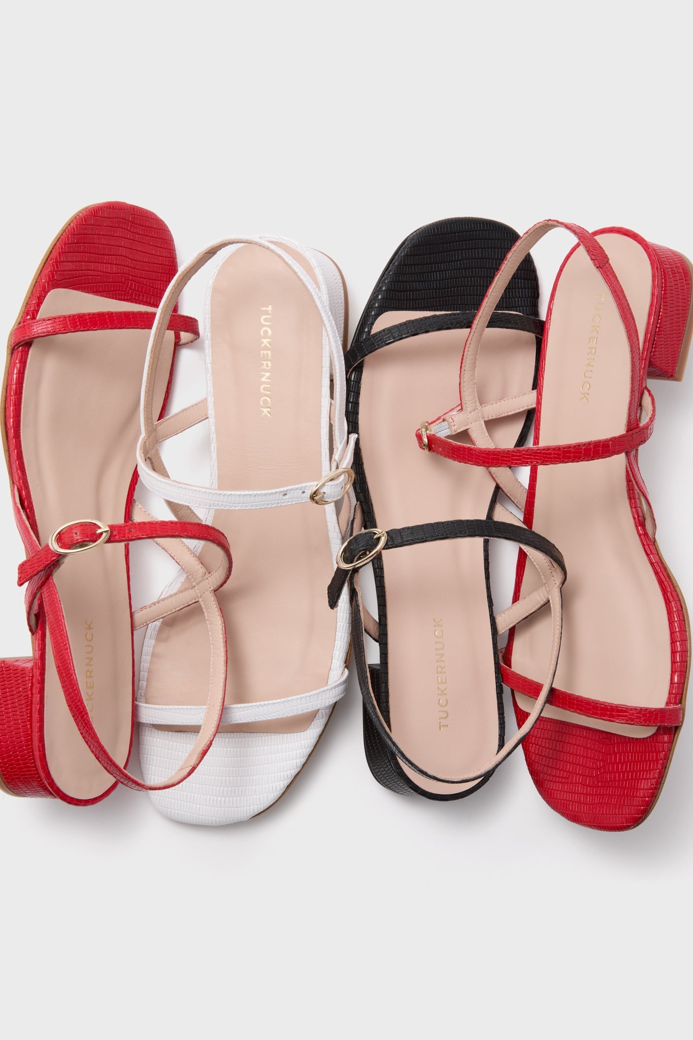 Black Embossed Leather Evelyn Sandals