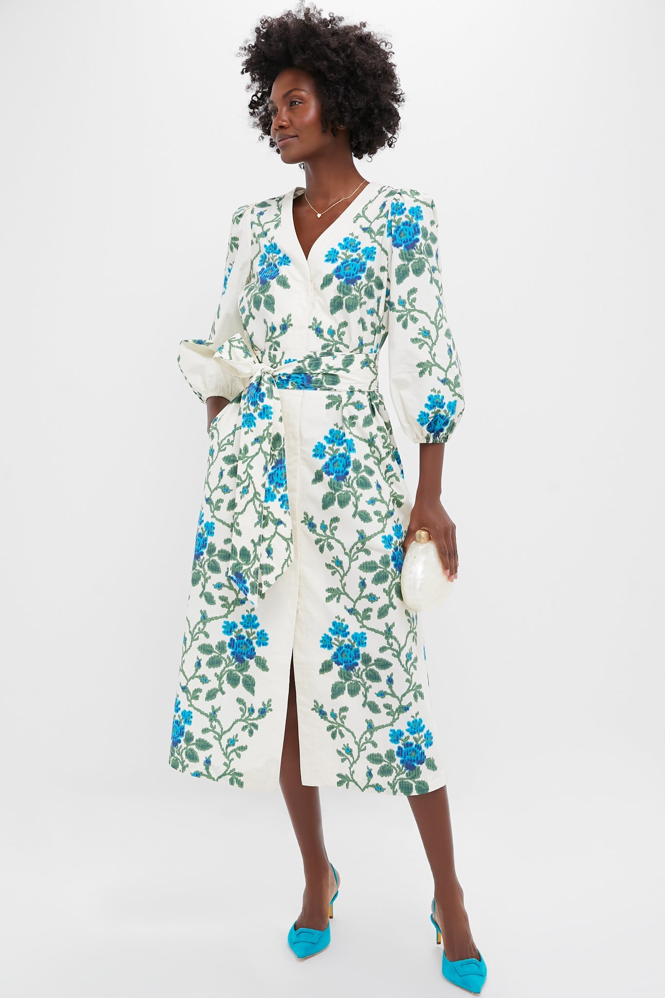 Cerulean Vine Cotton Poplin Lachlan Dress