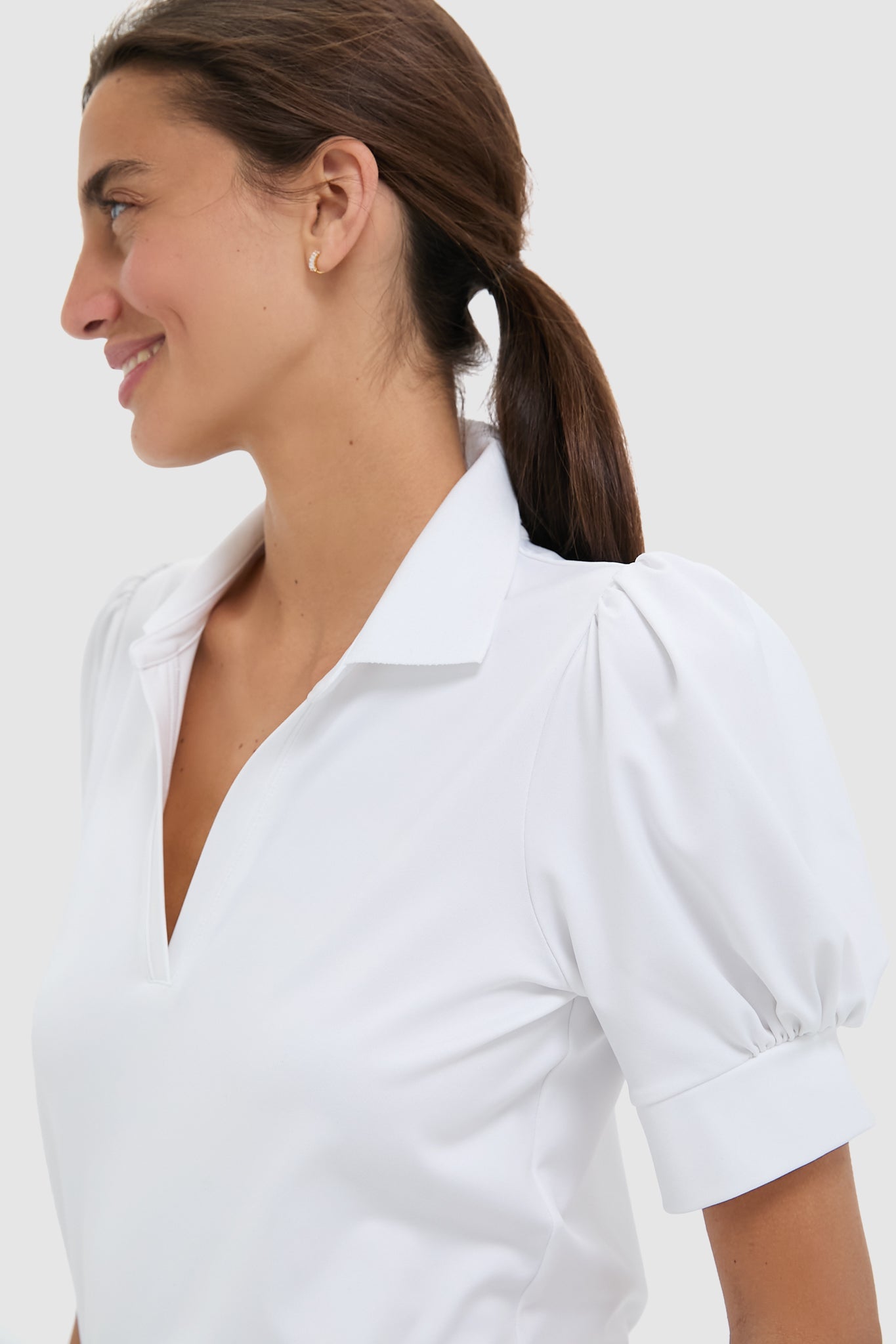 White Puff Sleeve Caroline Polo