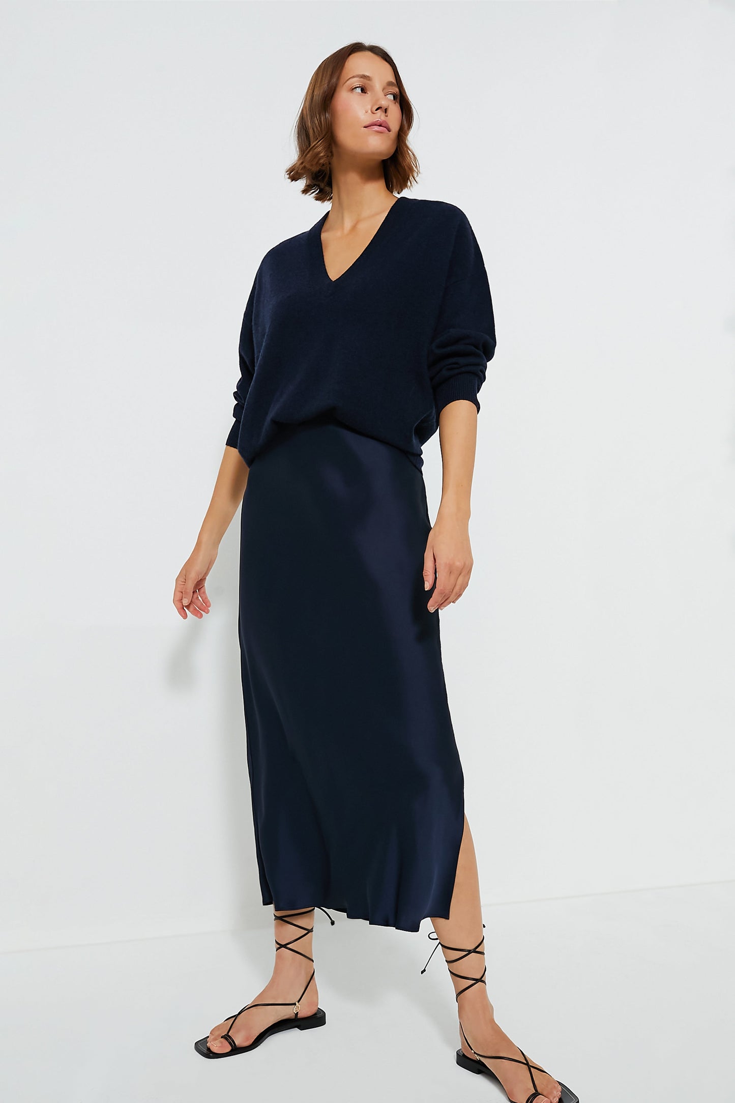 Navy Cashmere Emma V-Neck Boyfriend Sweater