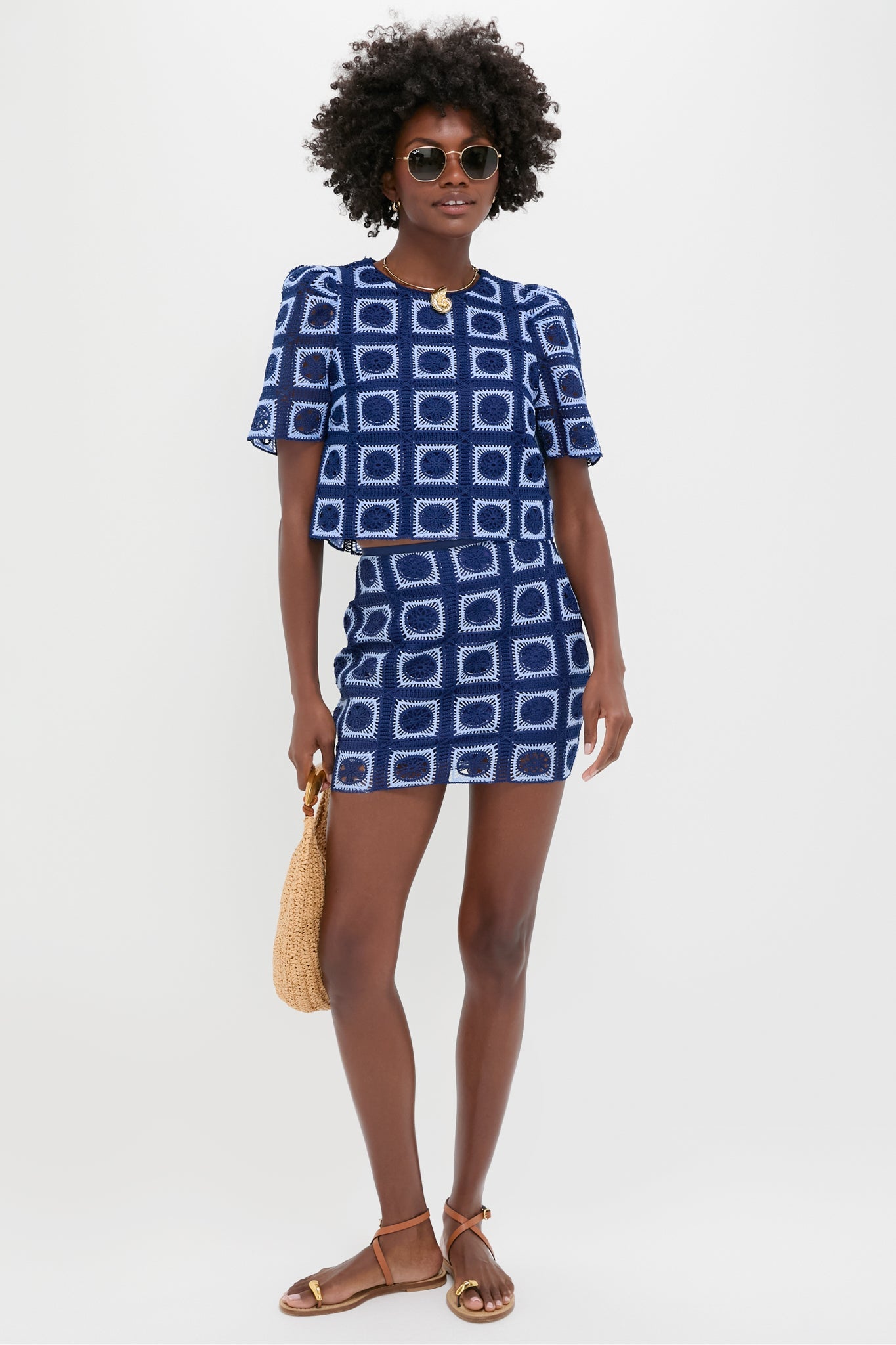 Navy and Sky Blue Crochet Brylee Mini Skirt
