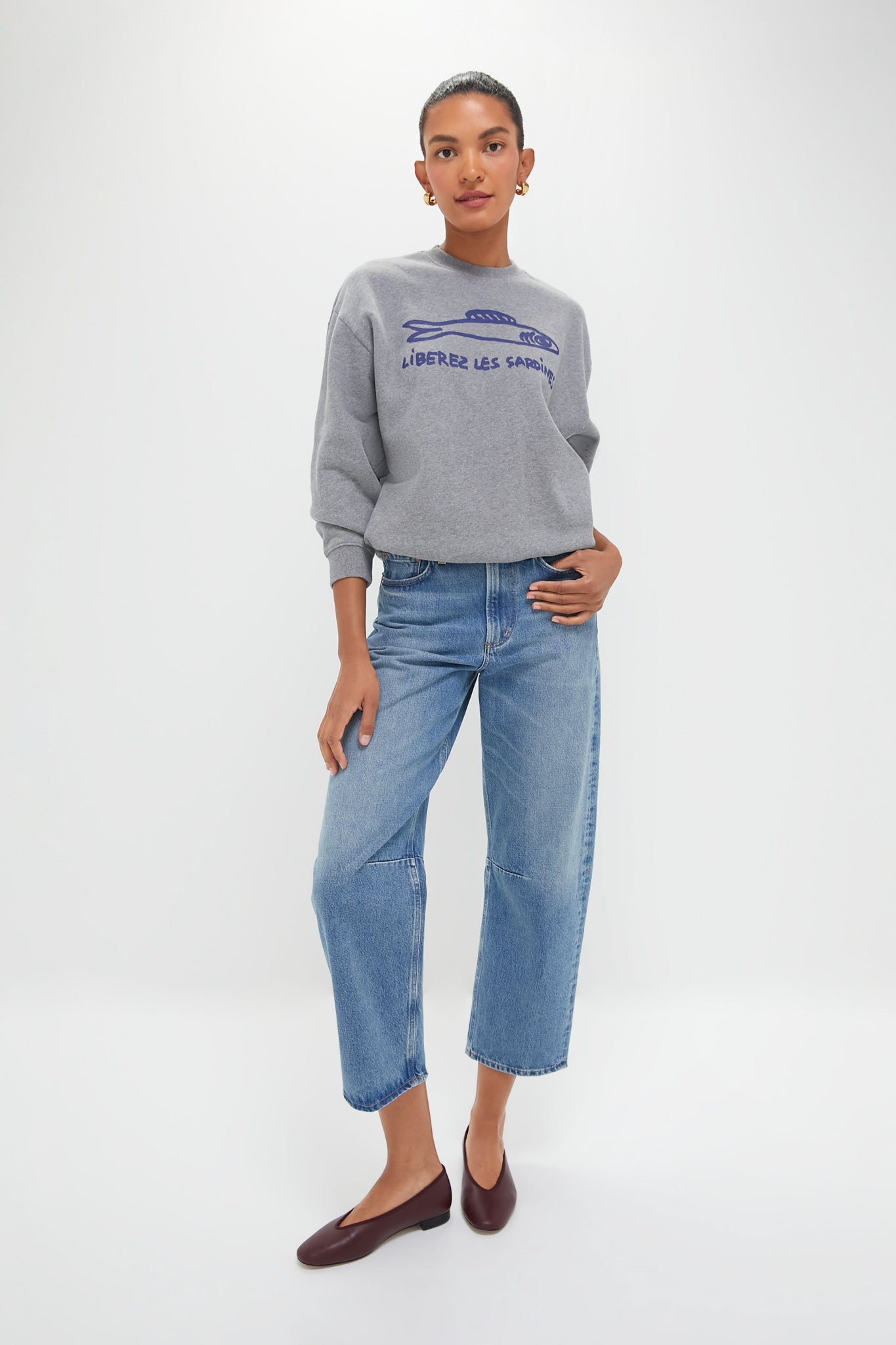 Grey and Navy Liberez Les Sardines Oversized Sweatshirt