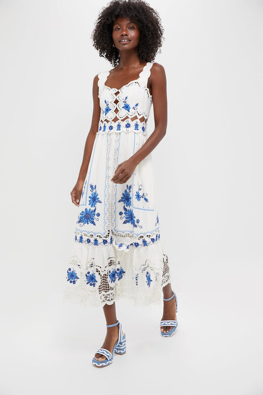 Off-White Cross Stitch Richelieu Sunflower Midi Dress