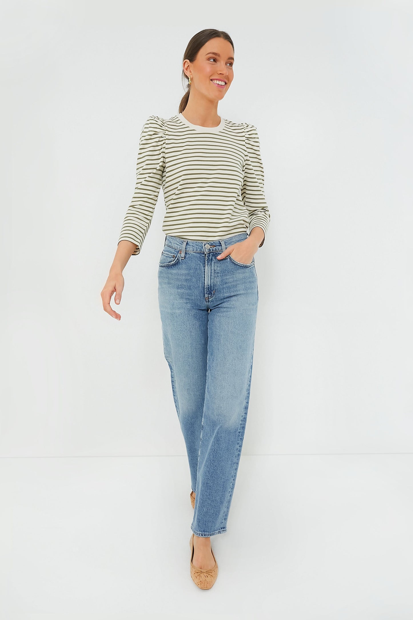 Olive Striped Vesty Long Sleeve Crewneck