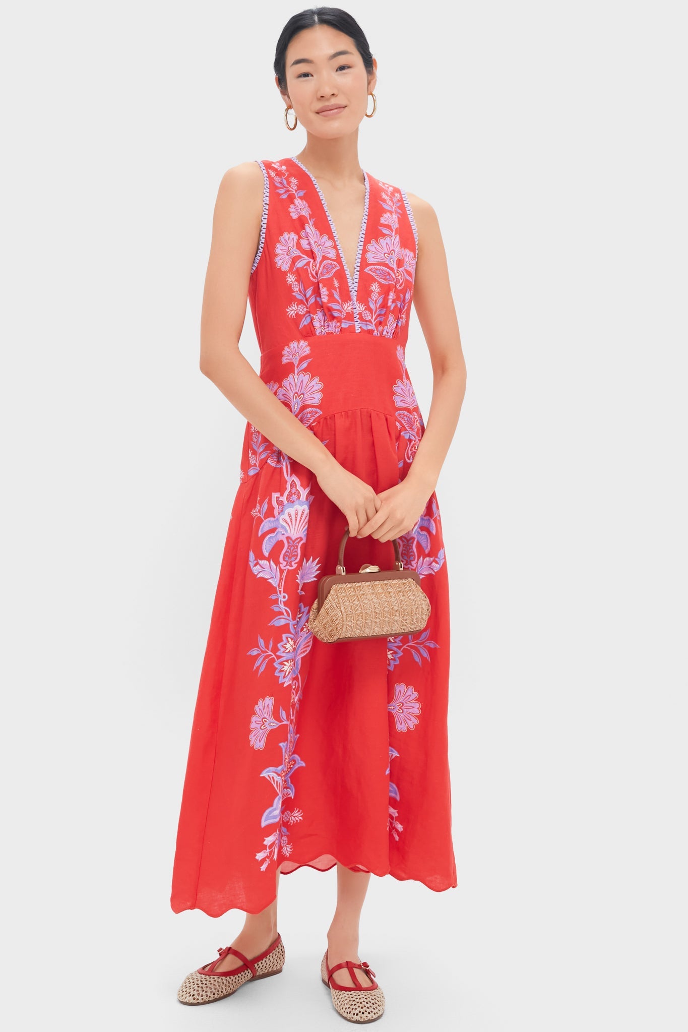 Porcelain Garden Red Midi Dress