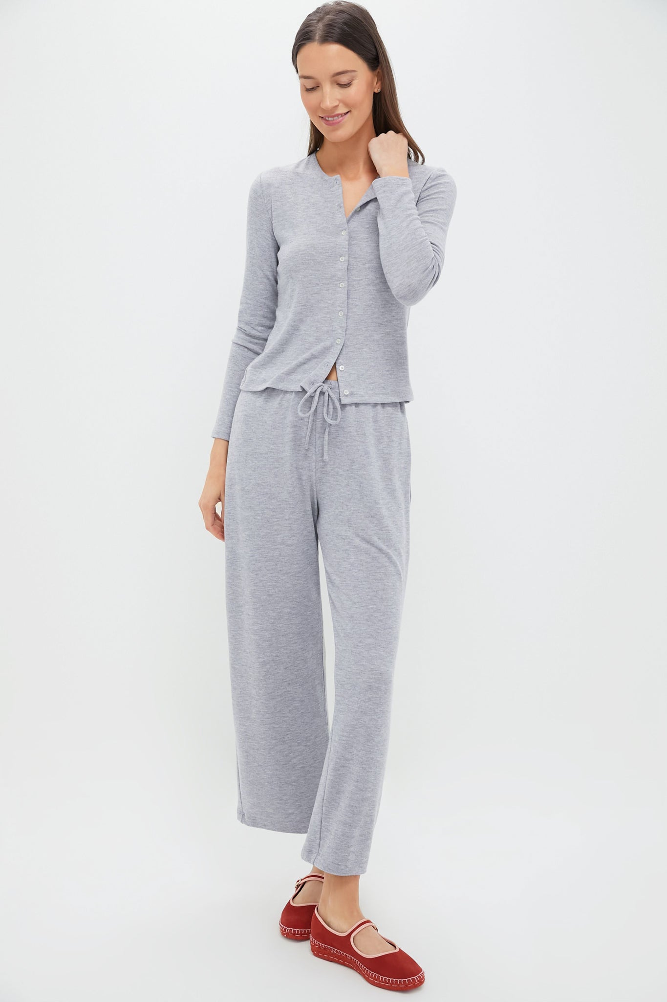 Grey Melange Lauren Crop Drawstring Pants