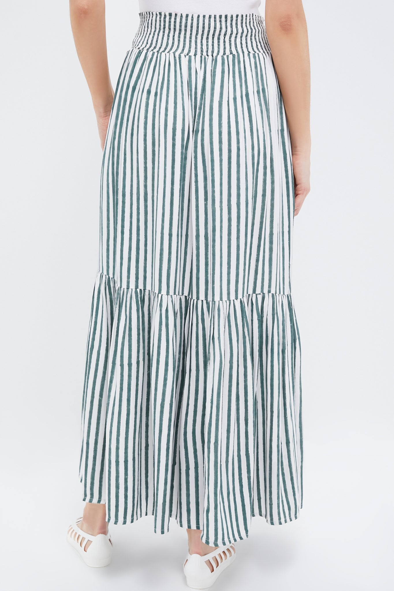 Moss Stripe Shirred Skirt