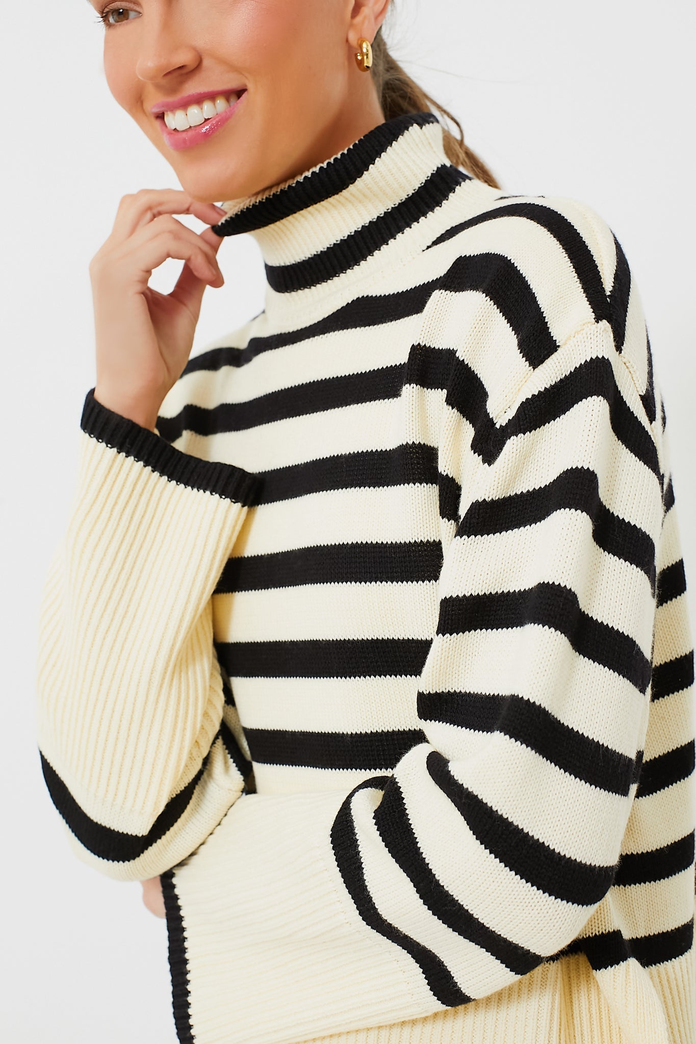 Exclusive Cream Striped Turtleneck Sweater