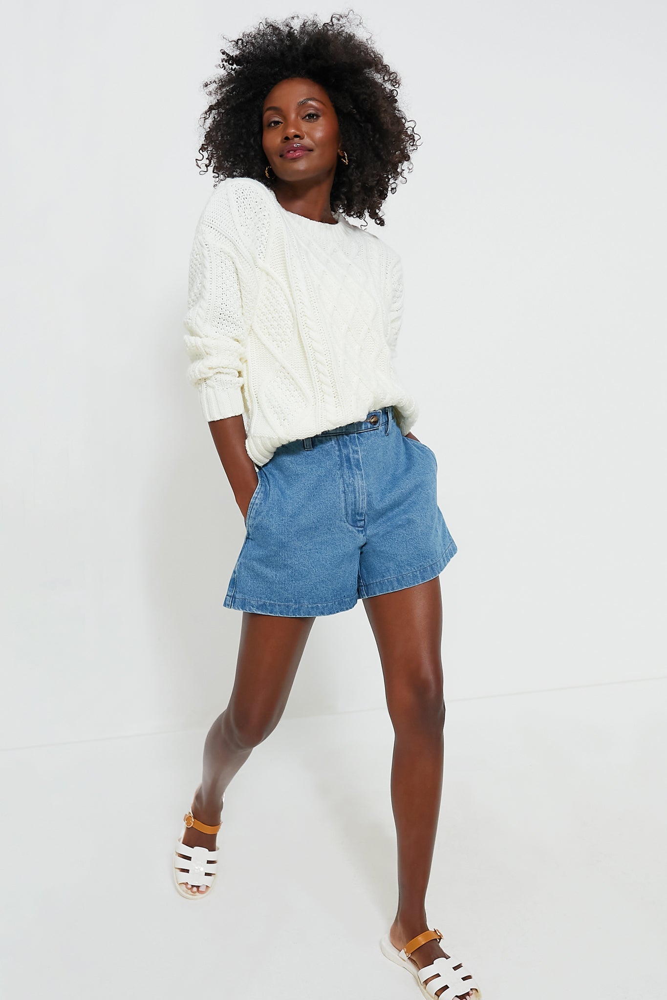 Ivory Cable Knit Courchevel Sweater