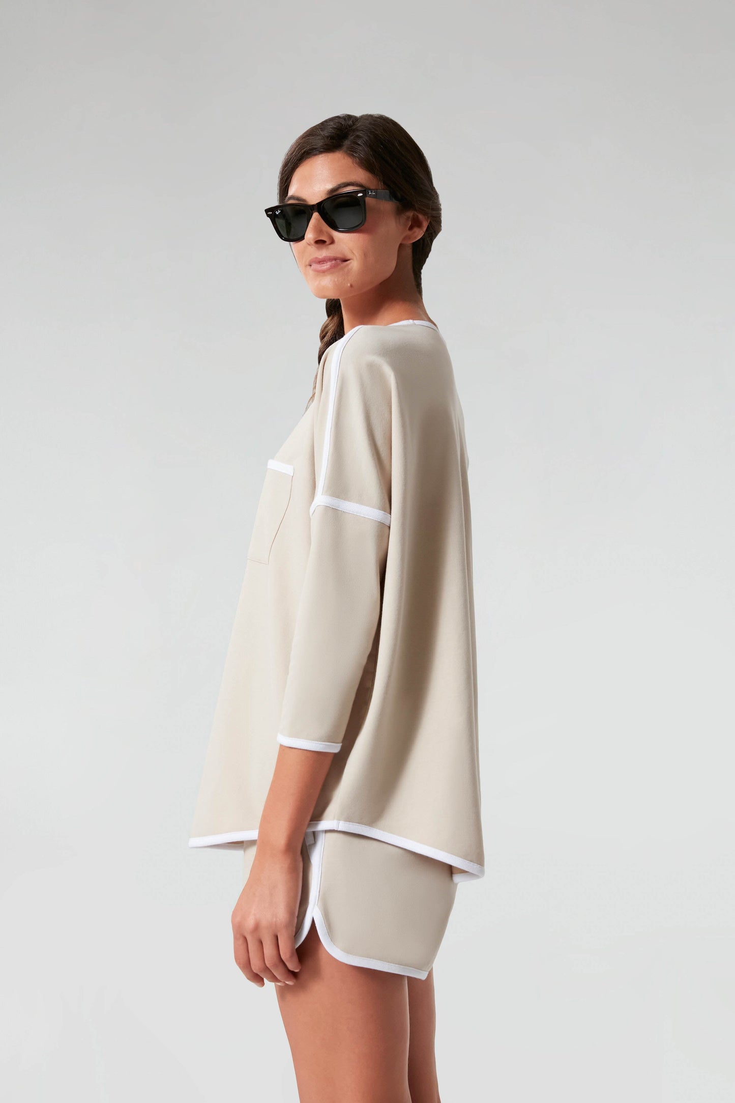 Sand and White Terry Farah Pullover