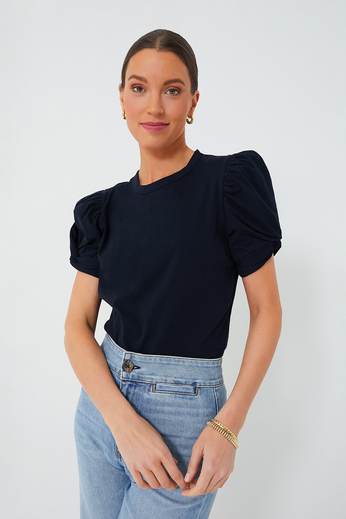 Navy Vesty Puff Sleeve Crewneck