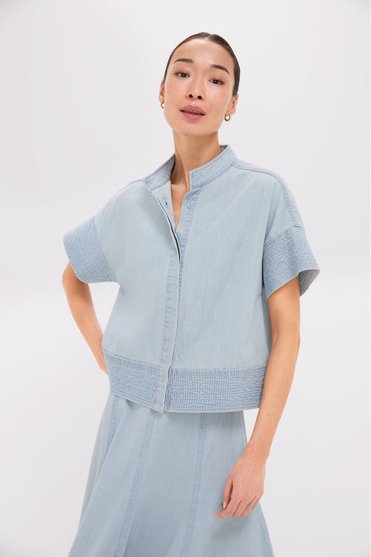 Light Wash Denim Trapunto Stitch Sofia Shirt