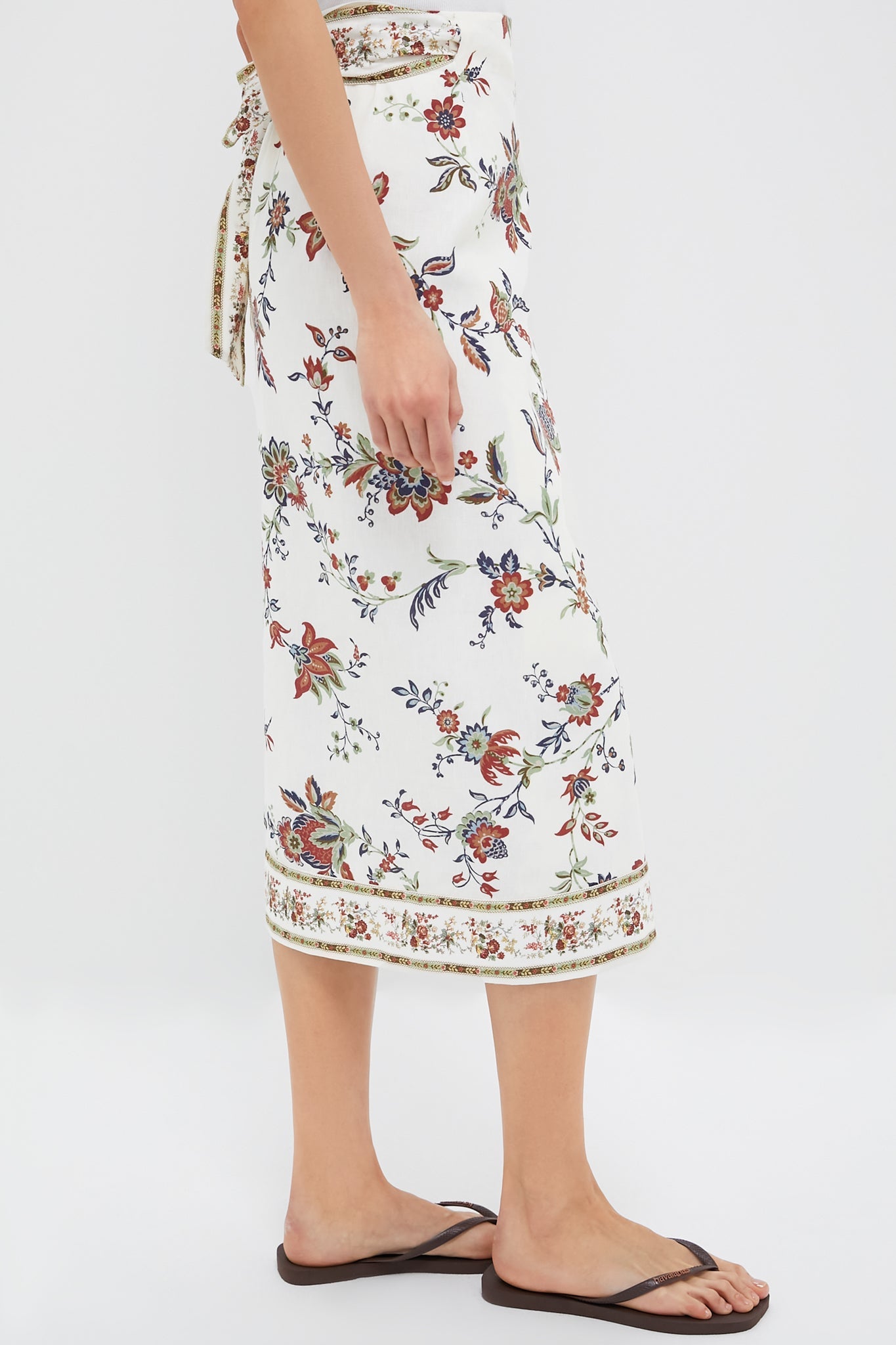 Terracotta Chintz Cotton Linen Margot Wrap Skirt