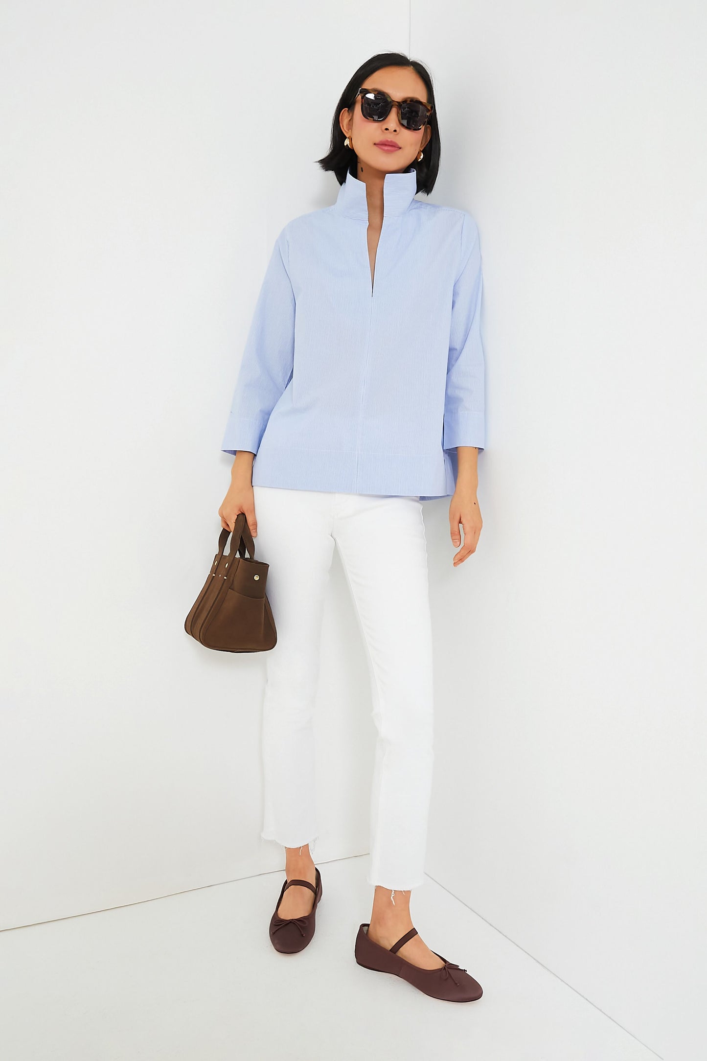 Blue Margot Stand Collar Blouse