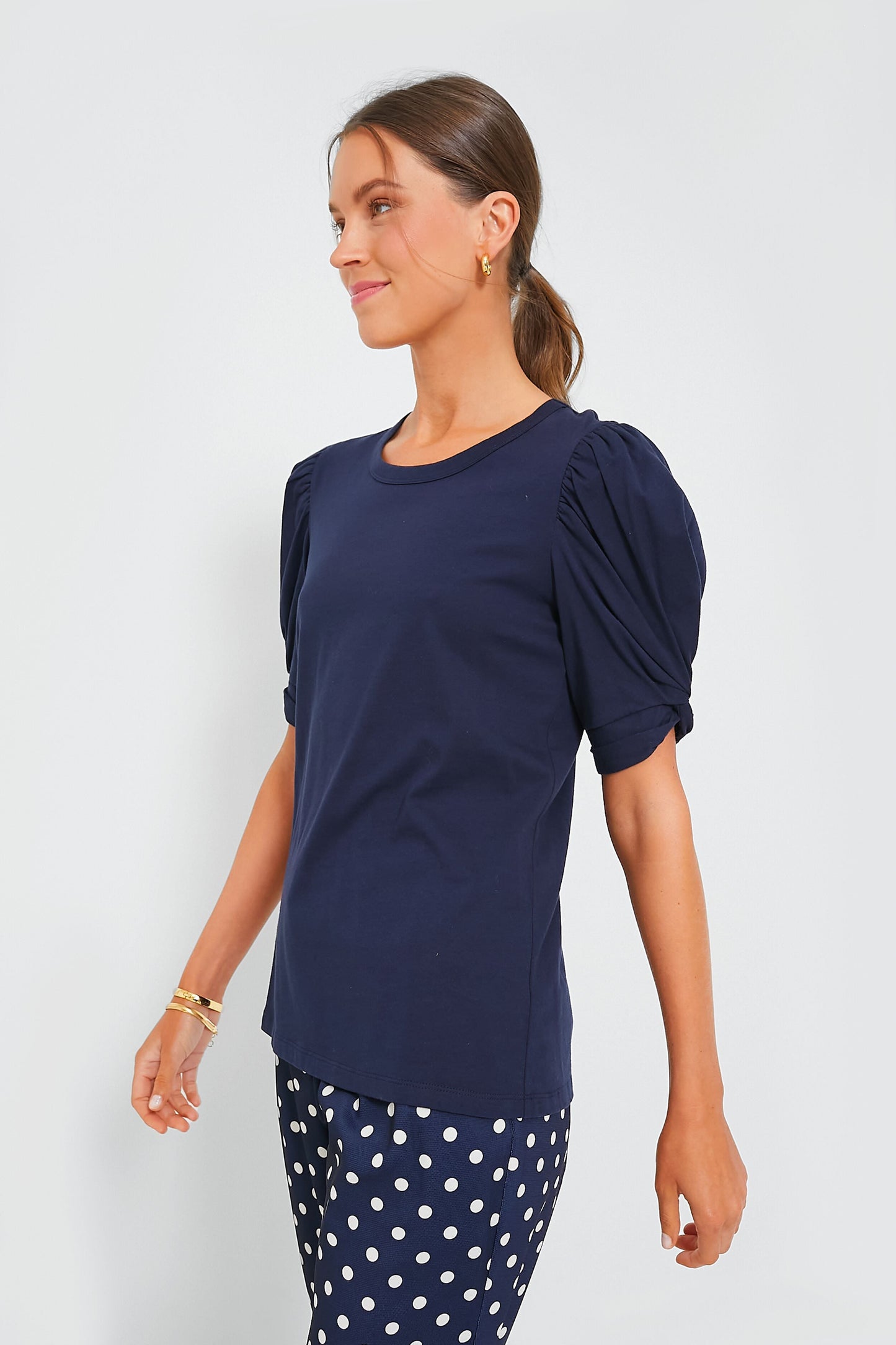 Navy Vesty Puff Sleeve Crewneck