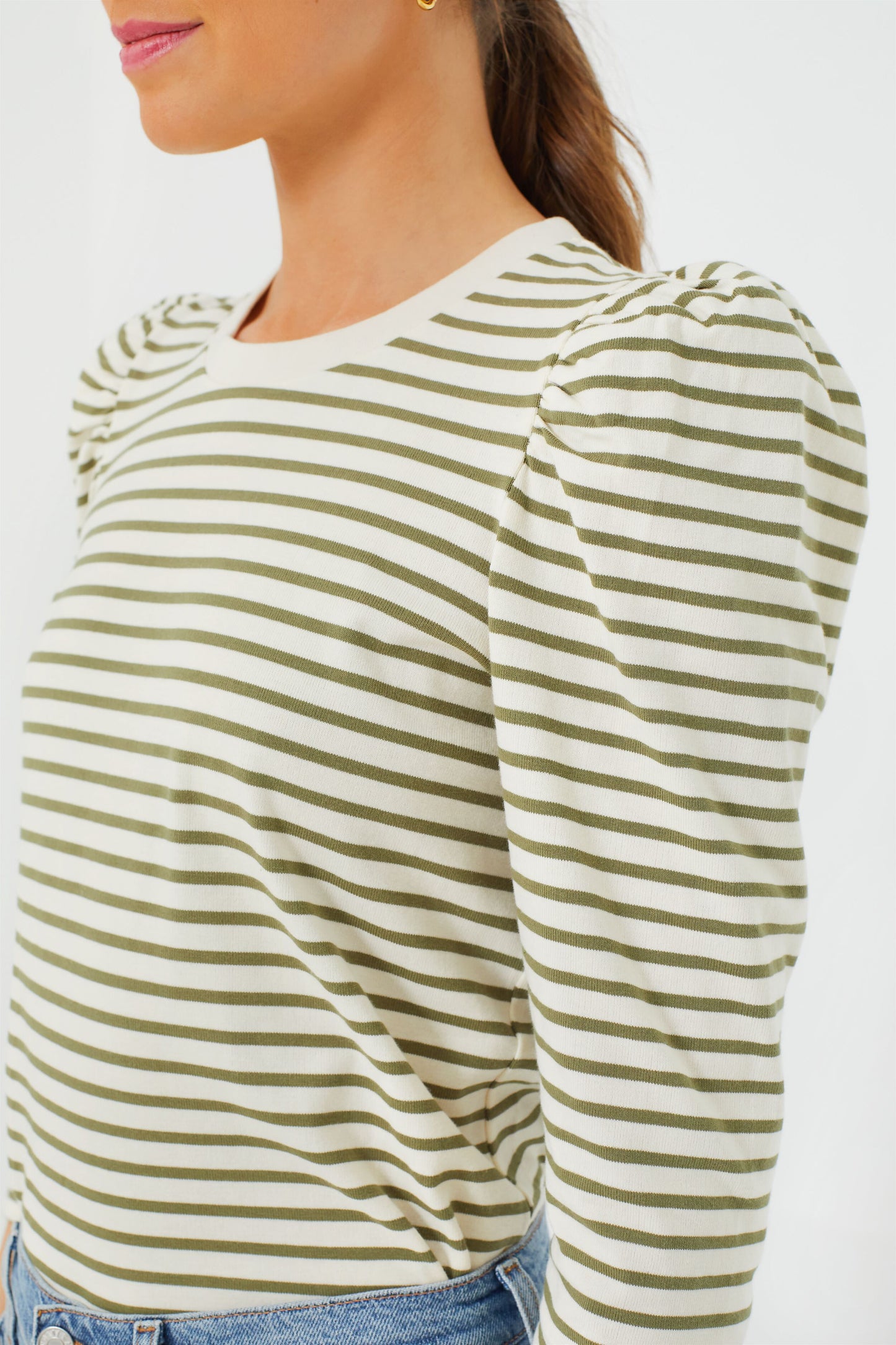Olive Striped Vesty Long Sleeve Crewneck