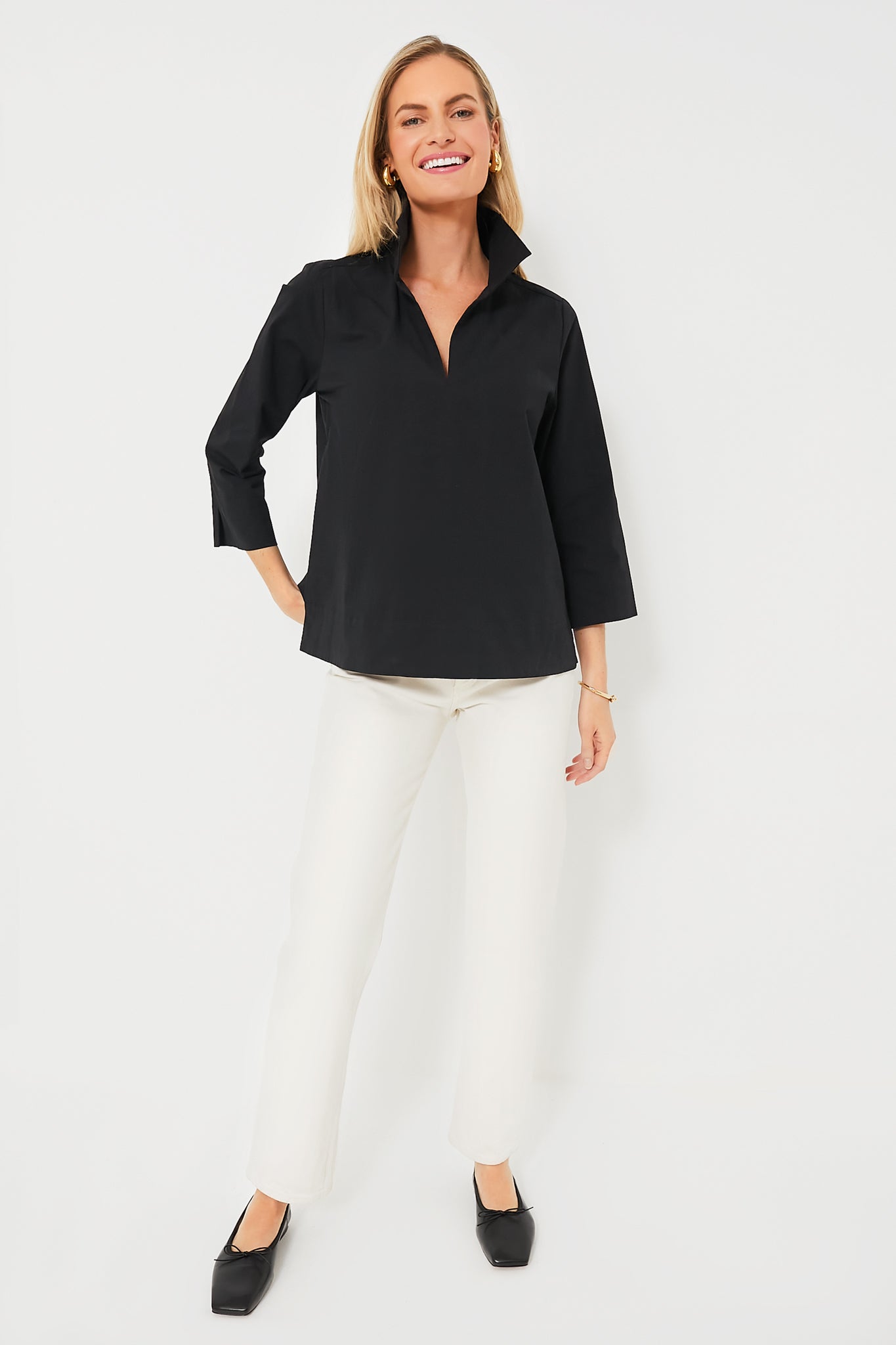 Black Margot Stand Collar Blouse