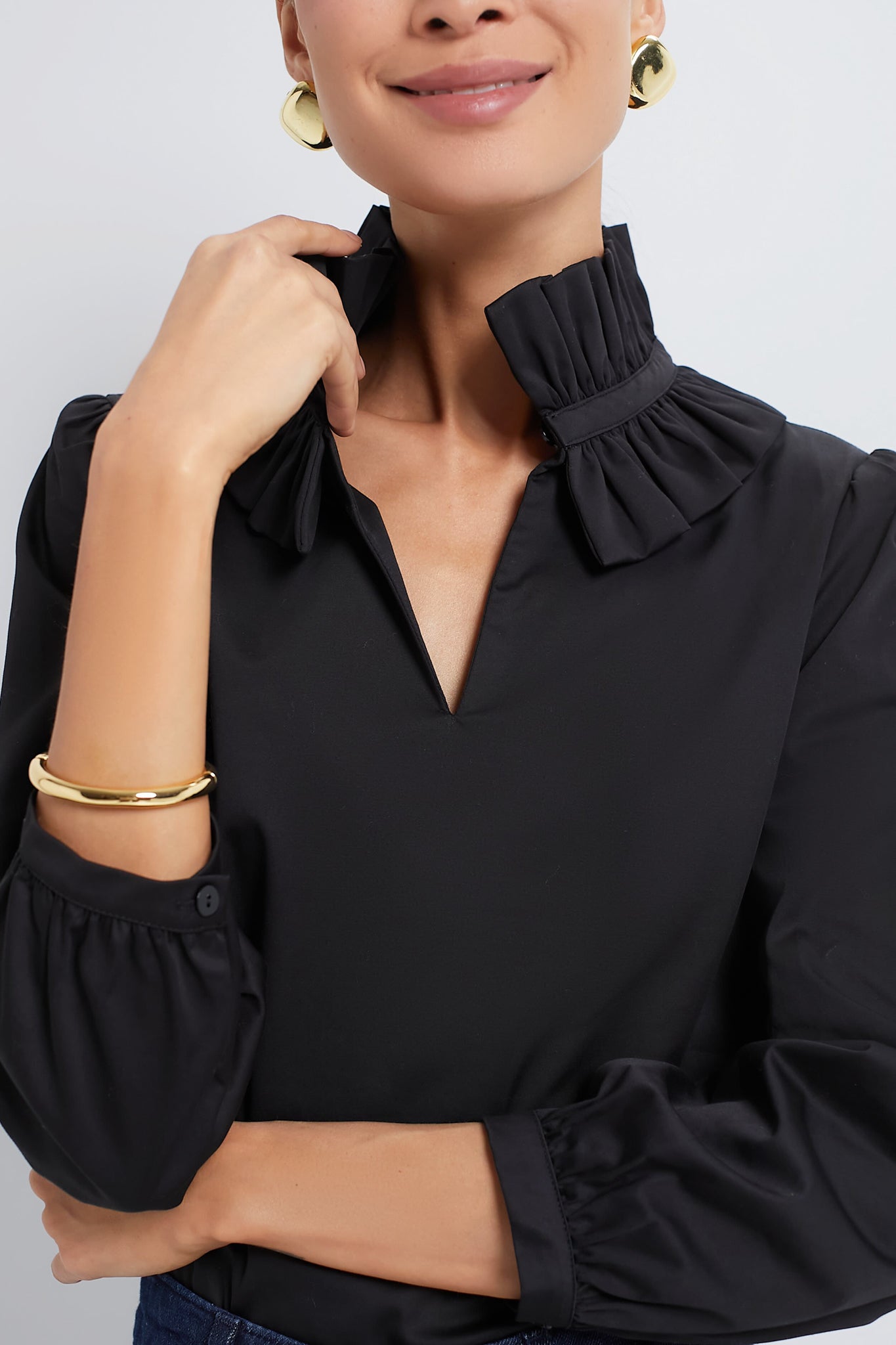 Black Ruffle Neck Bouvier Blouse