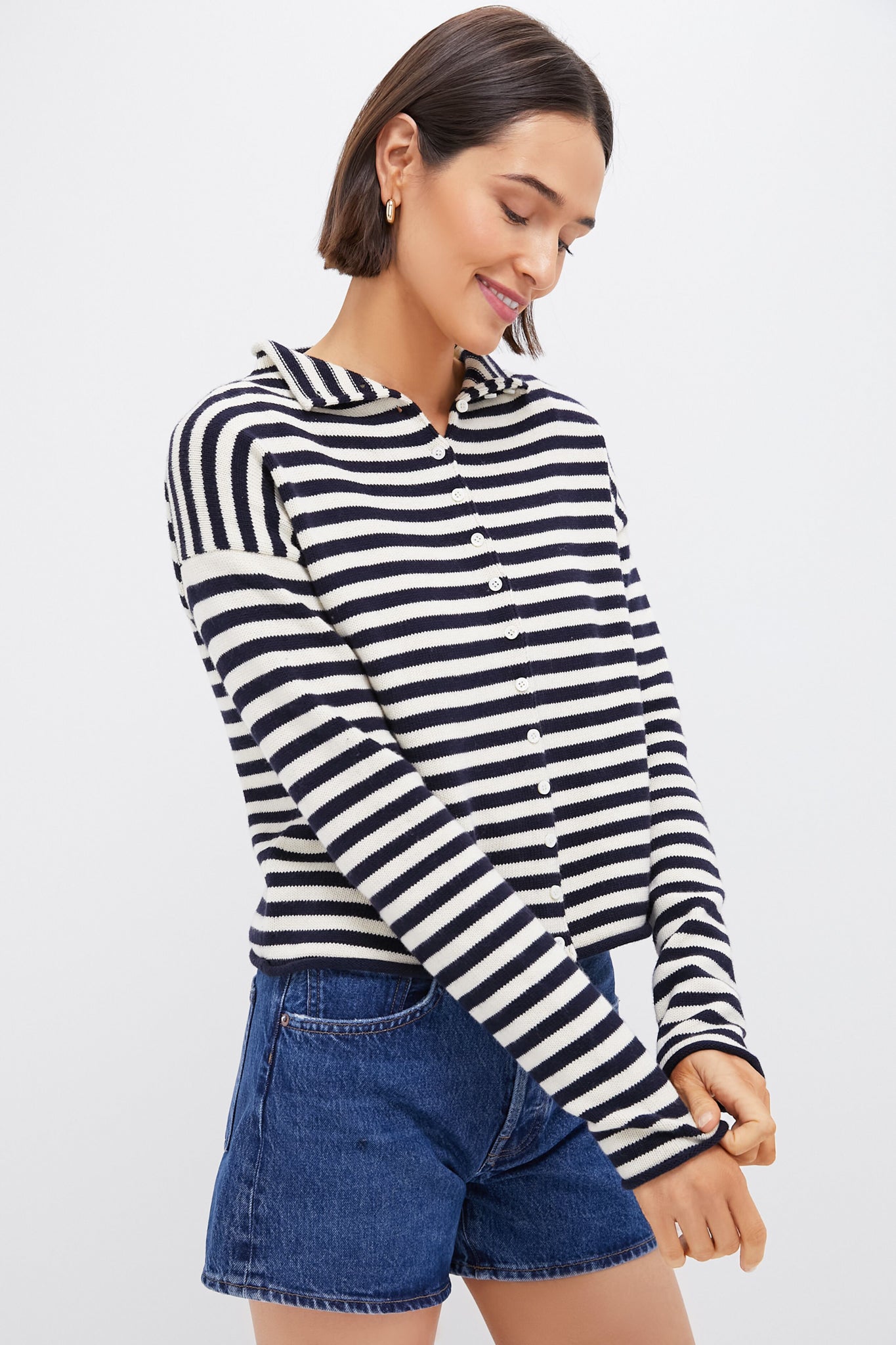 Navy and Ivory Stripe Taylor Cardigan