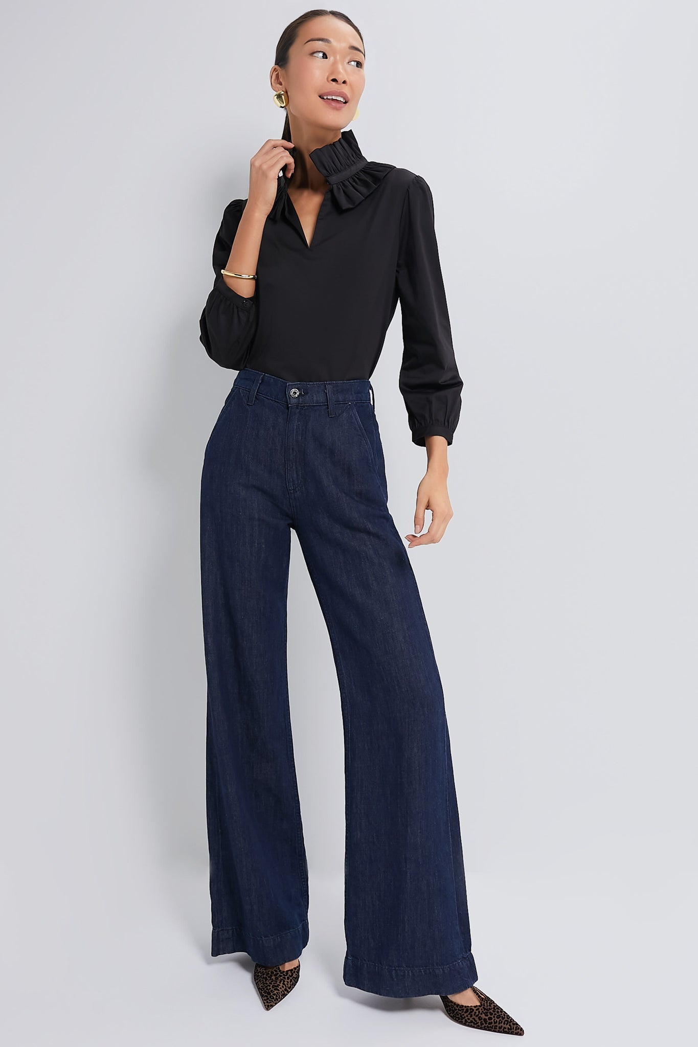 Black Ruffle Neck Bouvier Blouse