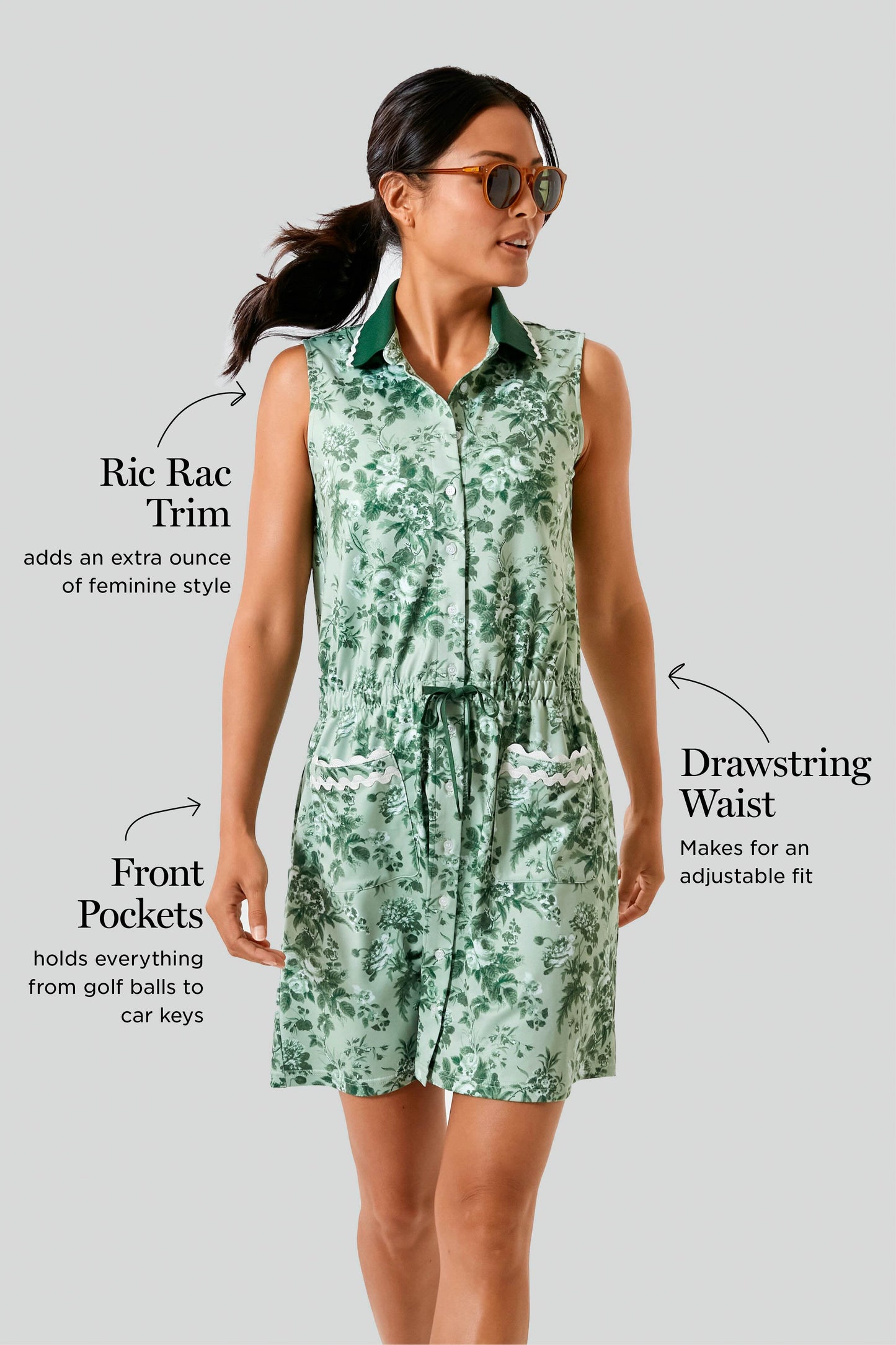 Green Bouquet Sleeveless Alcott Golf Dress