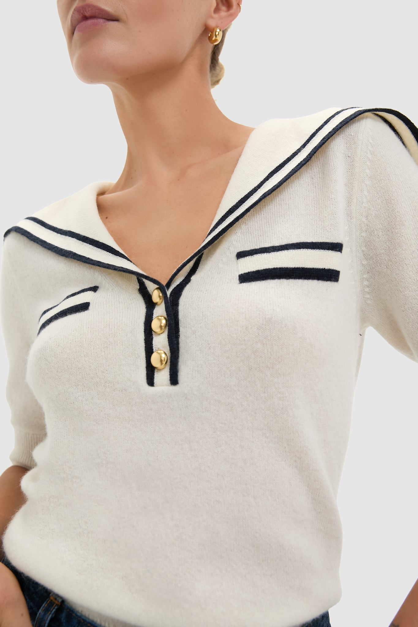 Ivory and Navy Cashmere Sailor Sweater