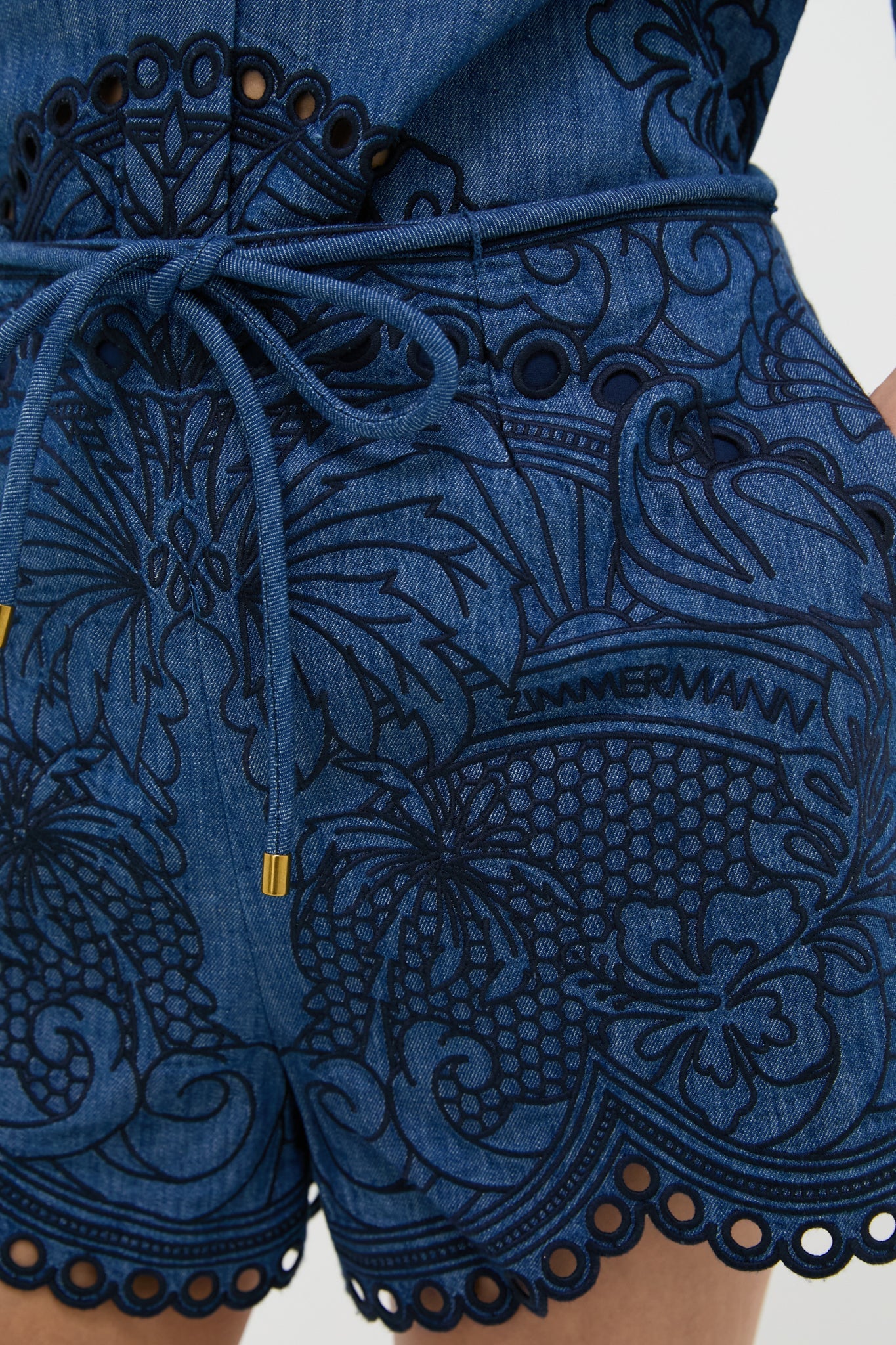 Railway Blue Coco Embroidered Denim Short