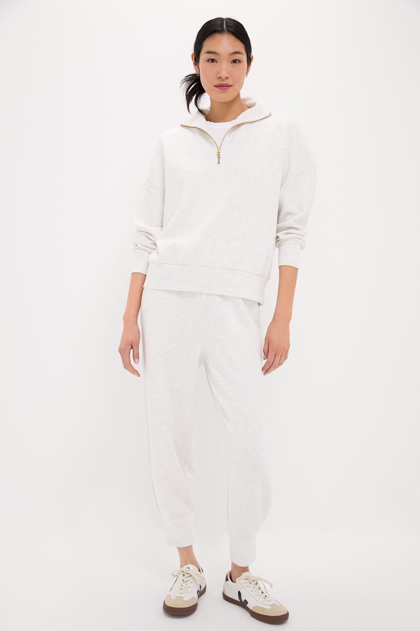 Ivory Marl Hawley Half Zip Sweat