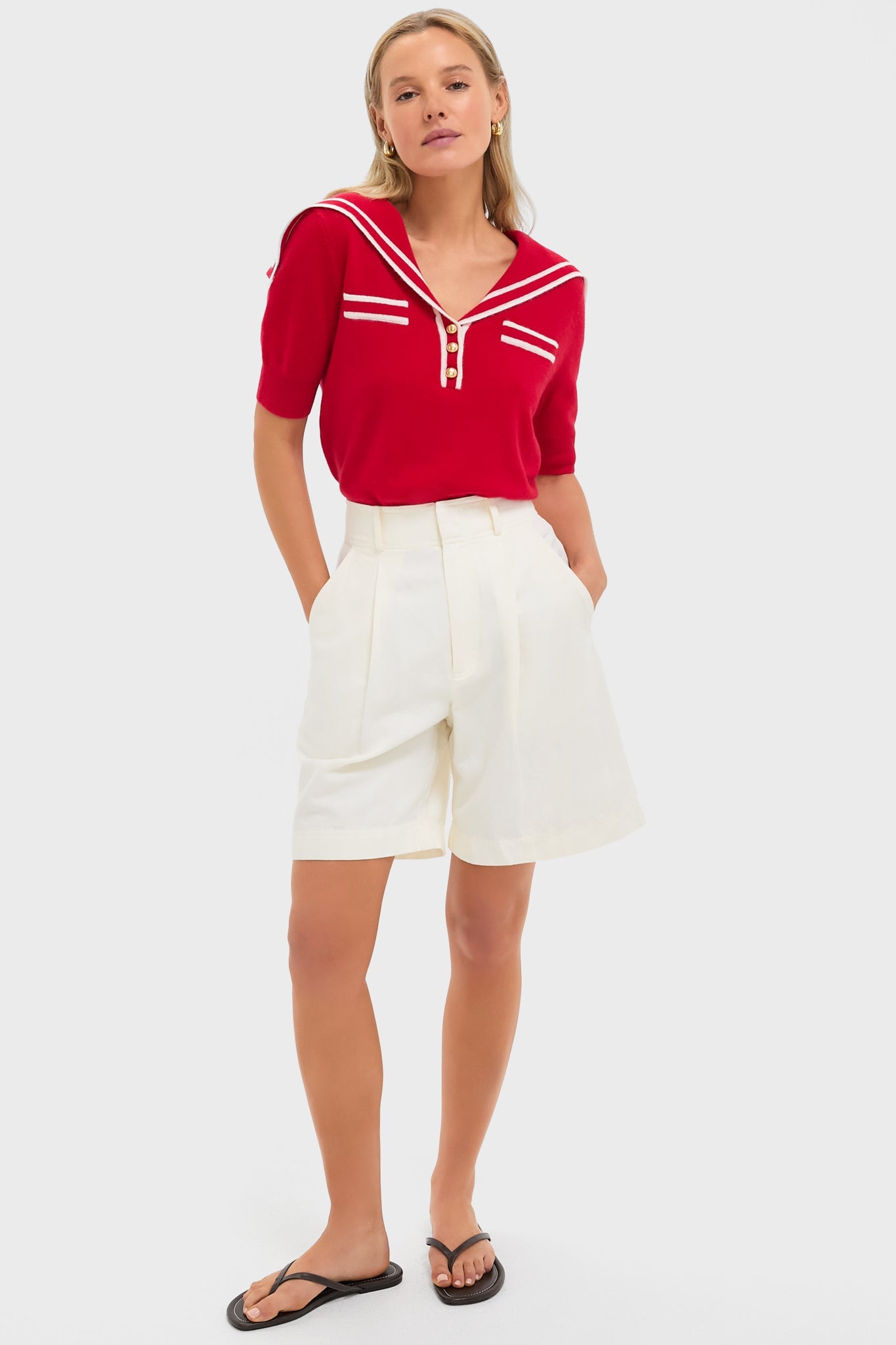 Red and Ivory Cashmere Sailor Sweater
