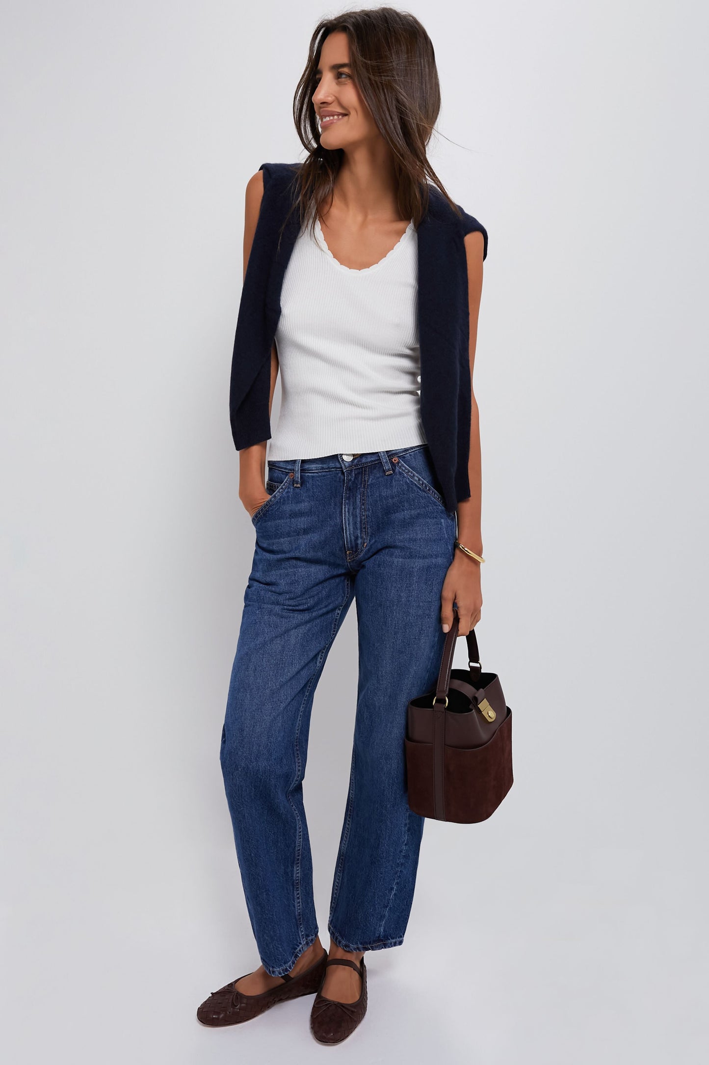 White Scalloped Rib Heidi Knit Tank