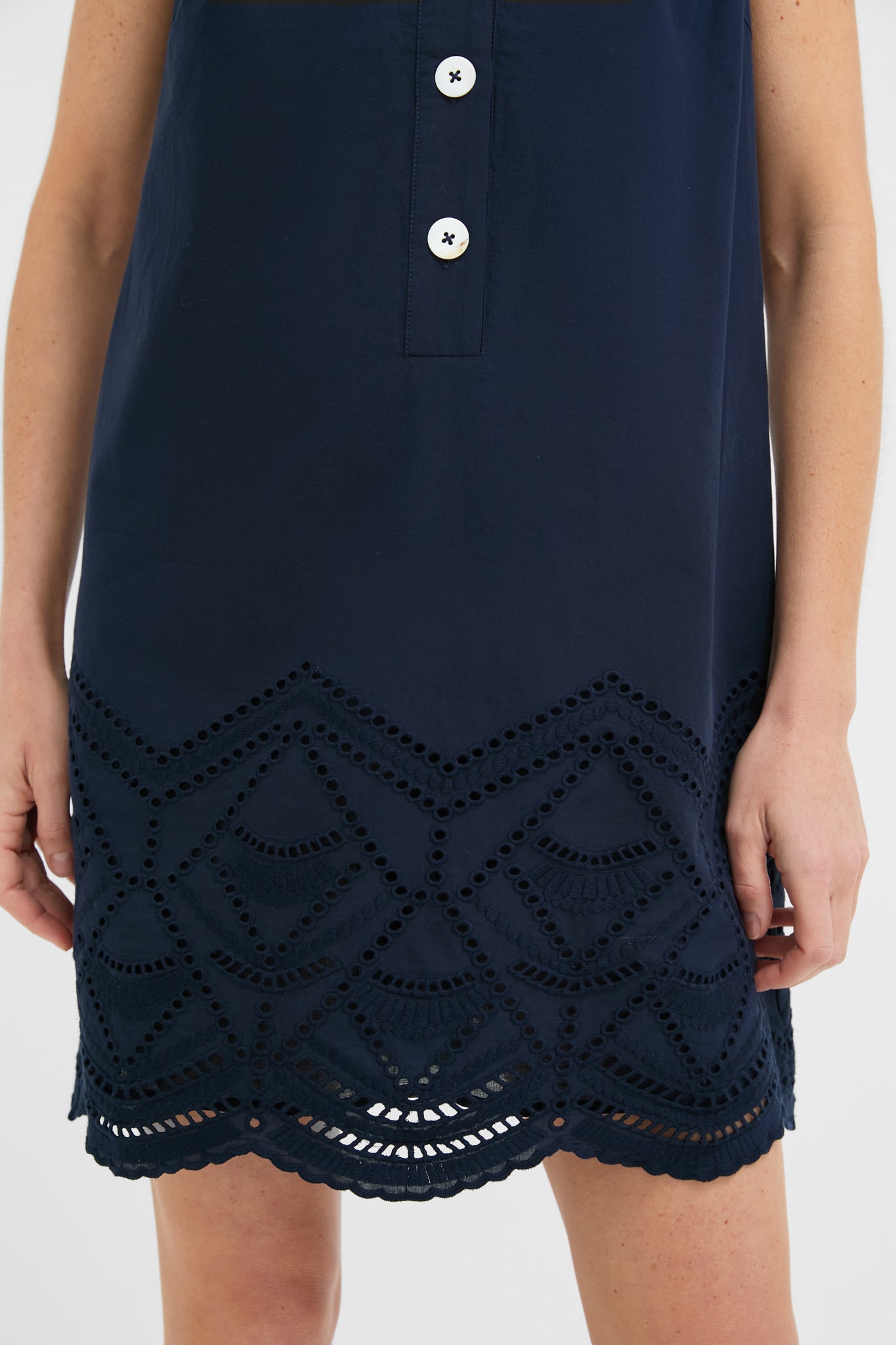Navy Eyelet Sleeveless Collier Dress