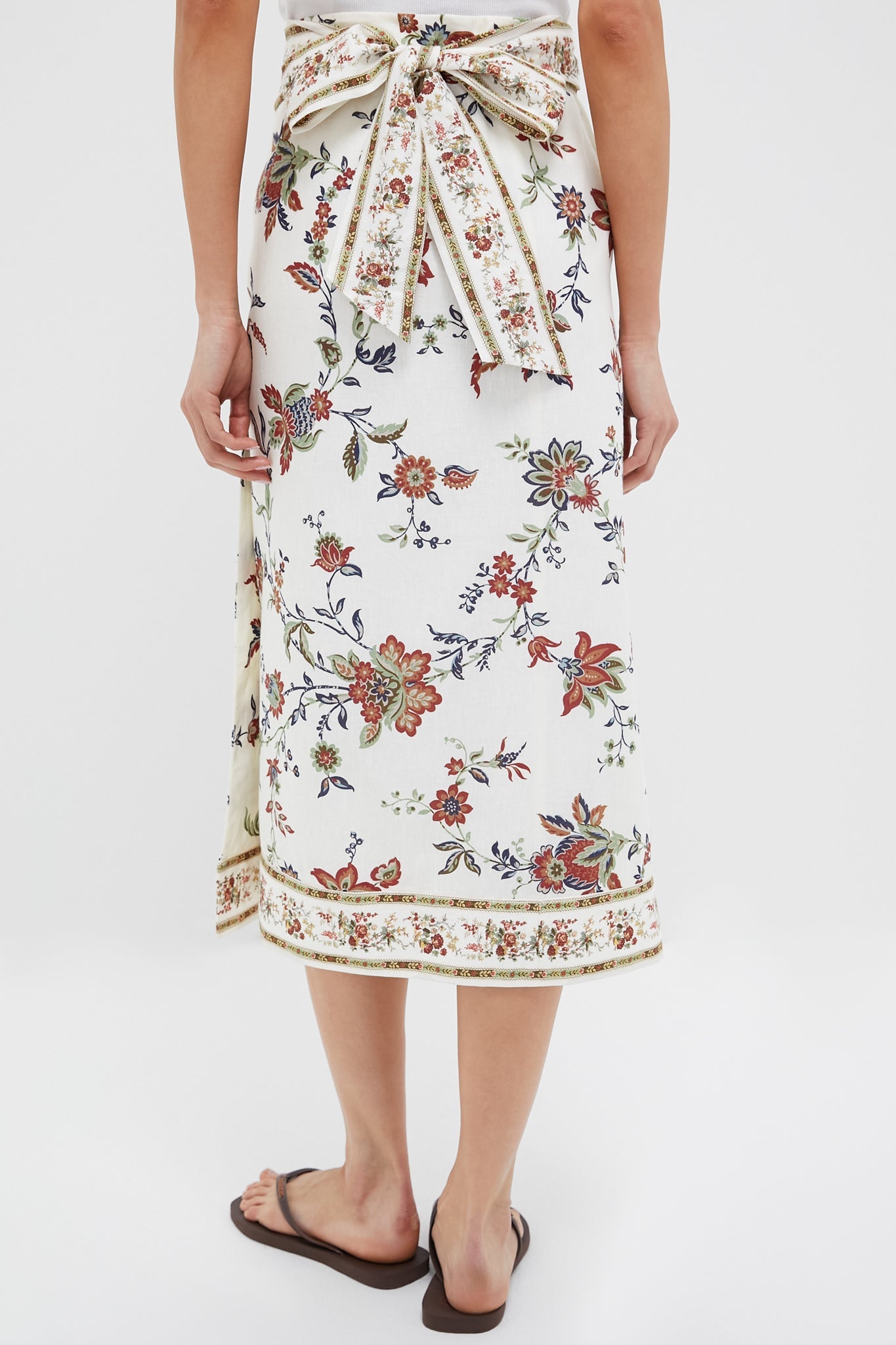 Terracotta Chintz Cotton Linen Margot Wrap Skirt