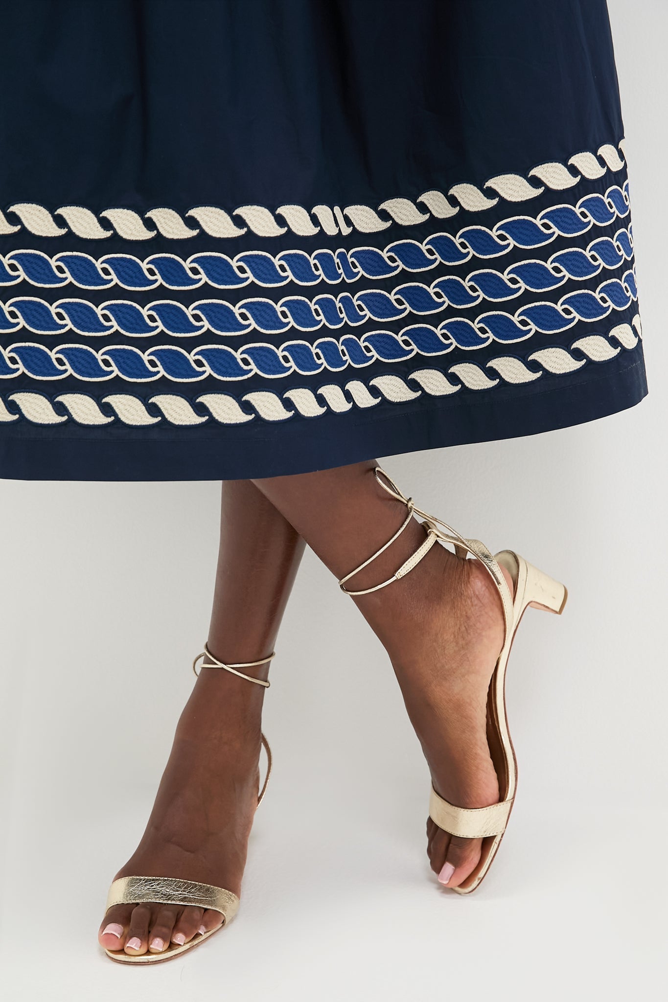 Navy High Tide Embroidered Stripe Gabriella Dress
