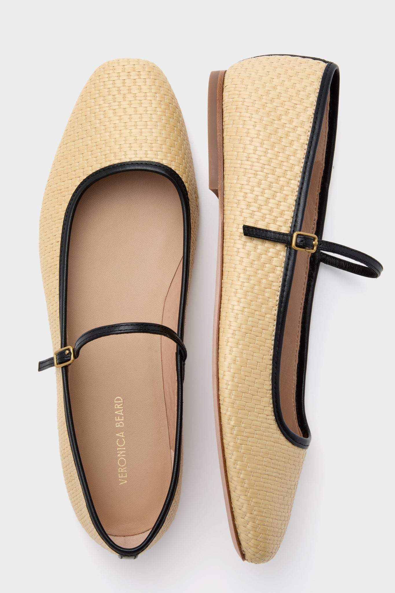Natural and Black Ellie Raffia Flats