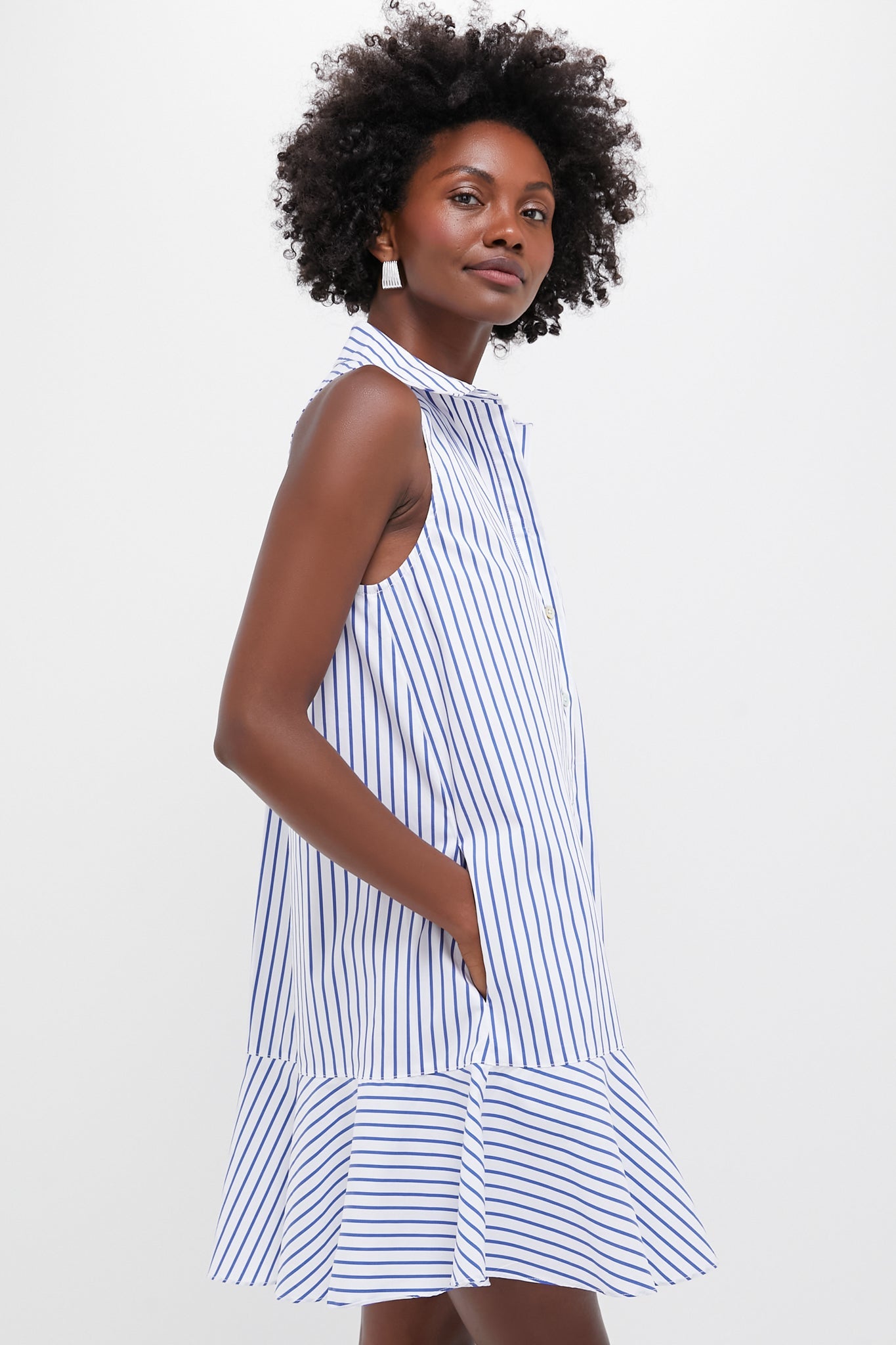 Blue Stripe Sleeveless Callahan Shirt Dress