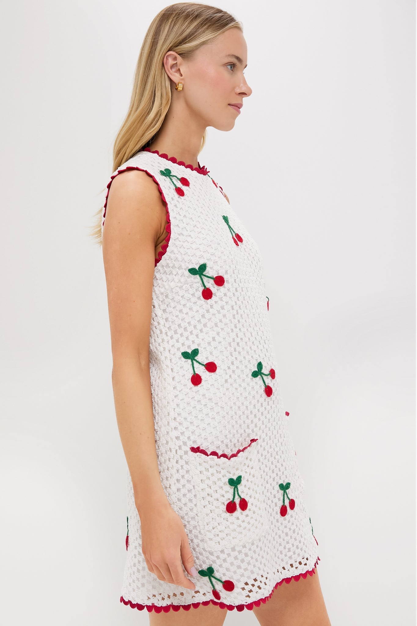 Bright White Cherry Crochet Wynn Mini Dress