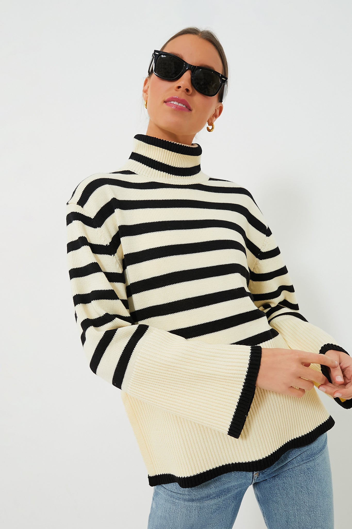 Exclusive Cream Striped Turtleneck Sweater