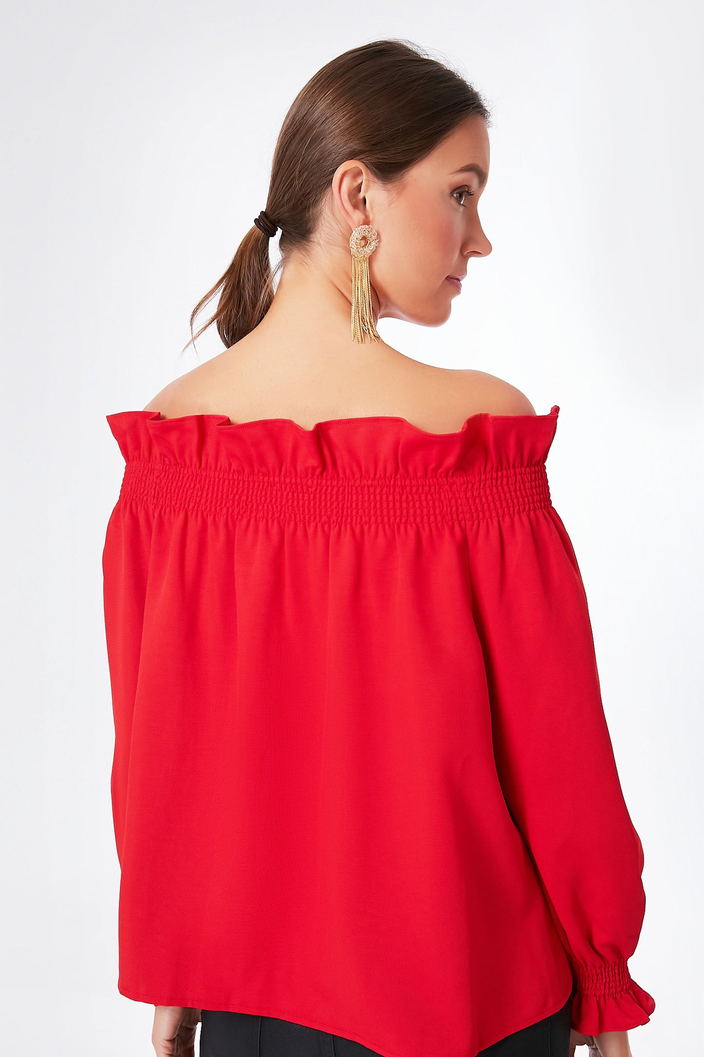 Red Off the Shoulder Marguerite Blouse